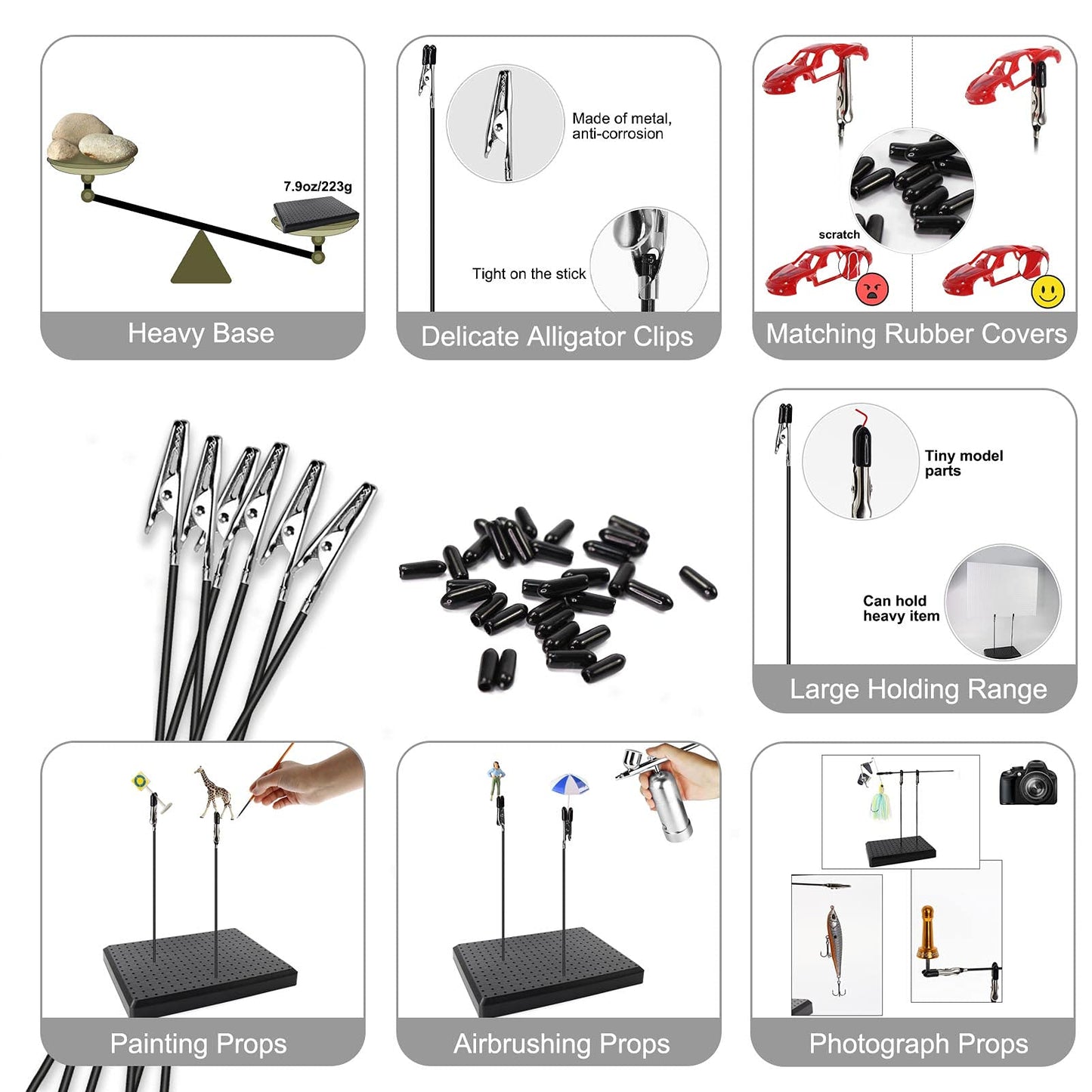 GJJC19B Painting Stand Big Base 14 x 19 Holes and 20pcs Alligator Clip Stick Set Modeling Tools for Airbrush Hobby Model Parts New