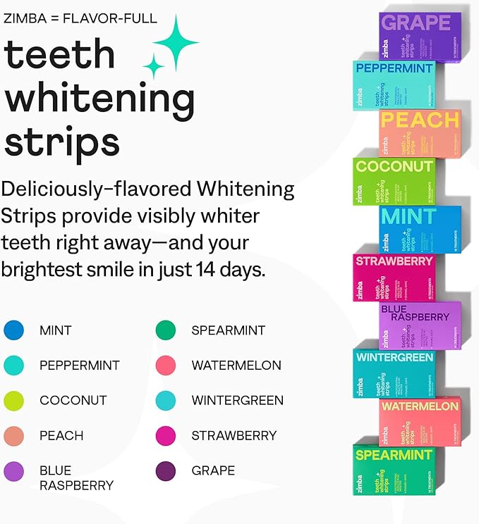 Zimba Teeth Whitening Strips for Teeth Sensitive, White Strips for Teeth Whitening, Teeth Whitener Stain Remover 28 White Strips Included Per Pack, 2 Pack (14 Day Treatment), Coconut and Watermelon