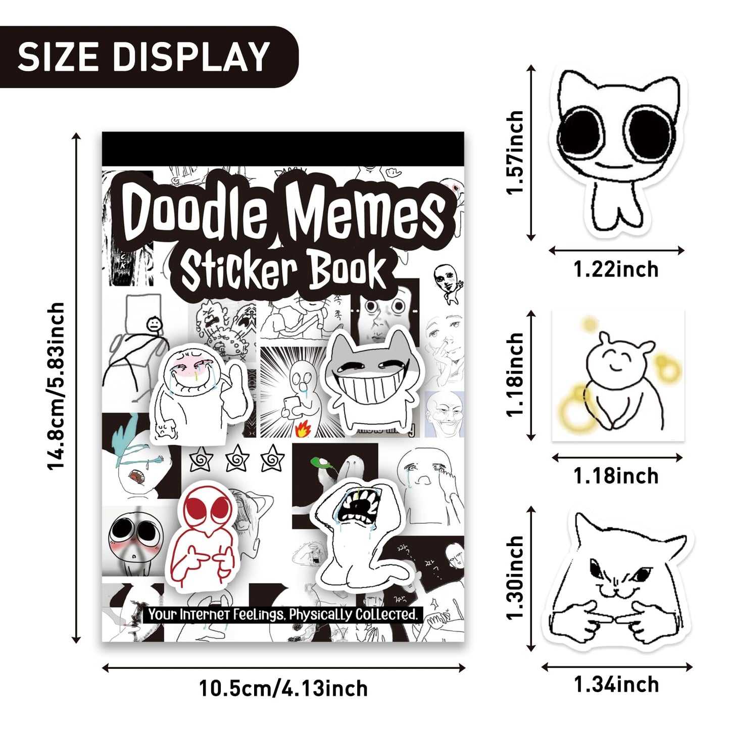 PRSTINCOL Meme Sticker Book, 36 Sheets 460+ Pcs, Black and White Funny Meme Stickers for Adults and Teens, Die Cut Vinyl Stickers for Journaling Scrapbooking DIY