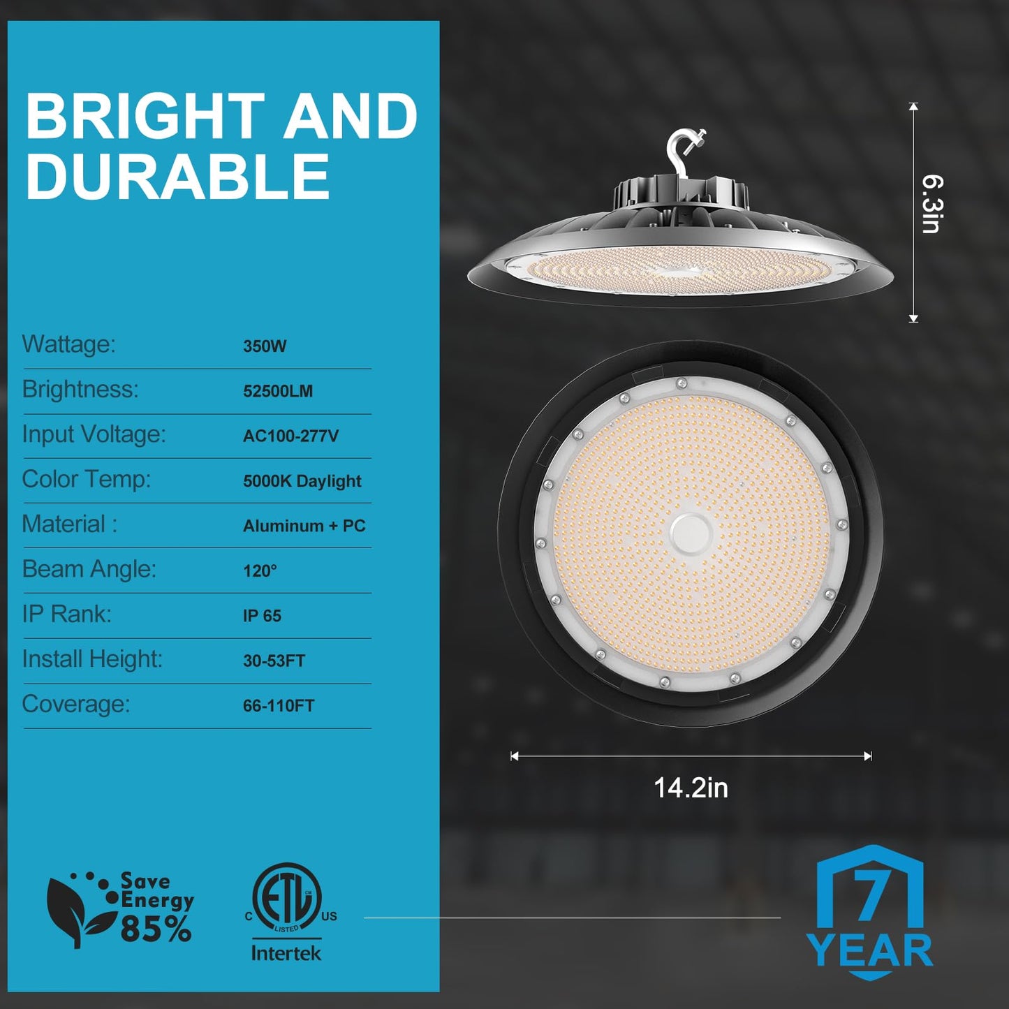 Lightdot 350W LED High Bay Light AC100-277V High Bay LED Light 5000K Daylight UFO Lights 52500LM (1400W MH/HPS) Replacement Warehouse Lighting-4Pack 5 Yrs Warranty