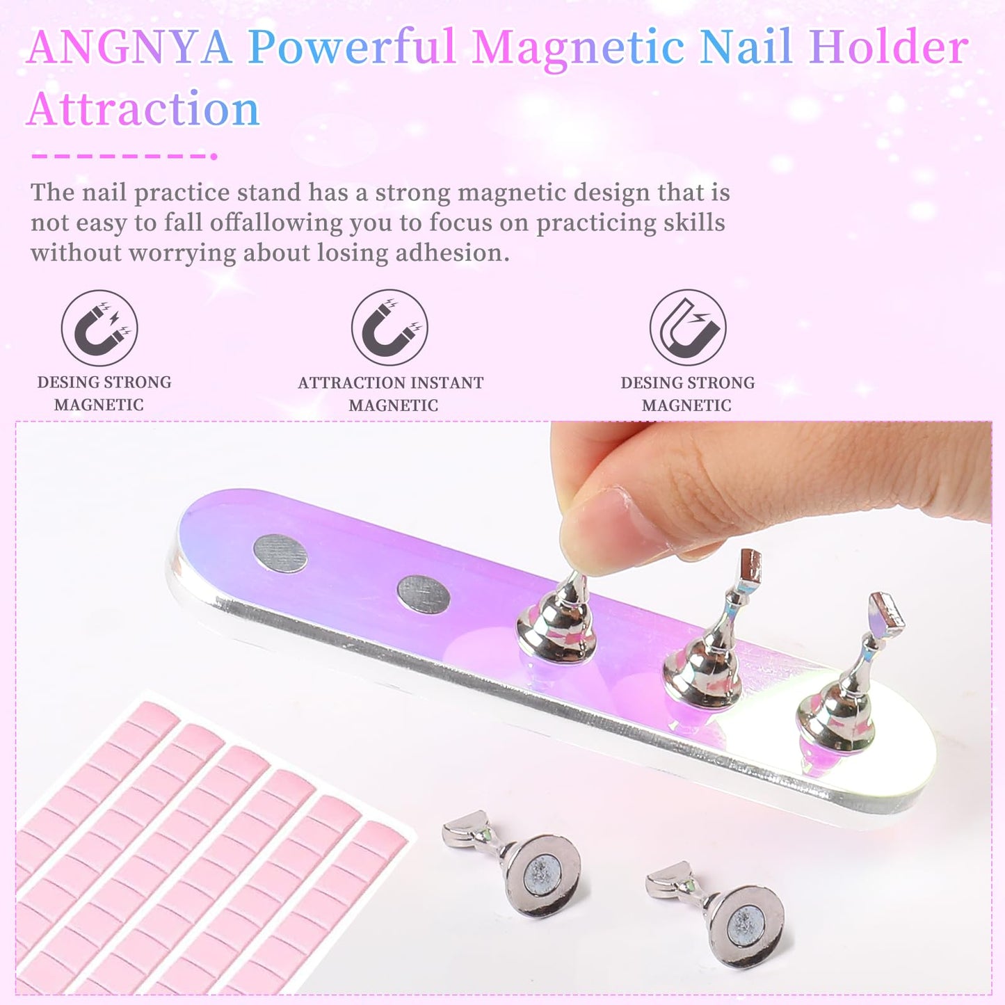 ANGNYA Nail Stand for Press on, 2 Set Aurora Nail Holder for Painting Nails Press on Nail Stands with 96 Pcs Reuseable Mounting Tapes for Nail Art Display Home & Salon Use