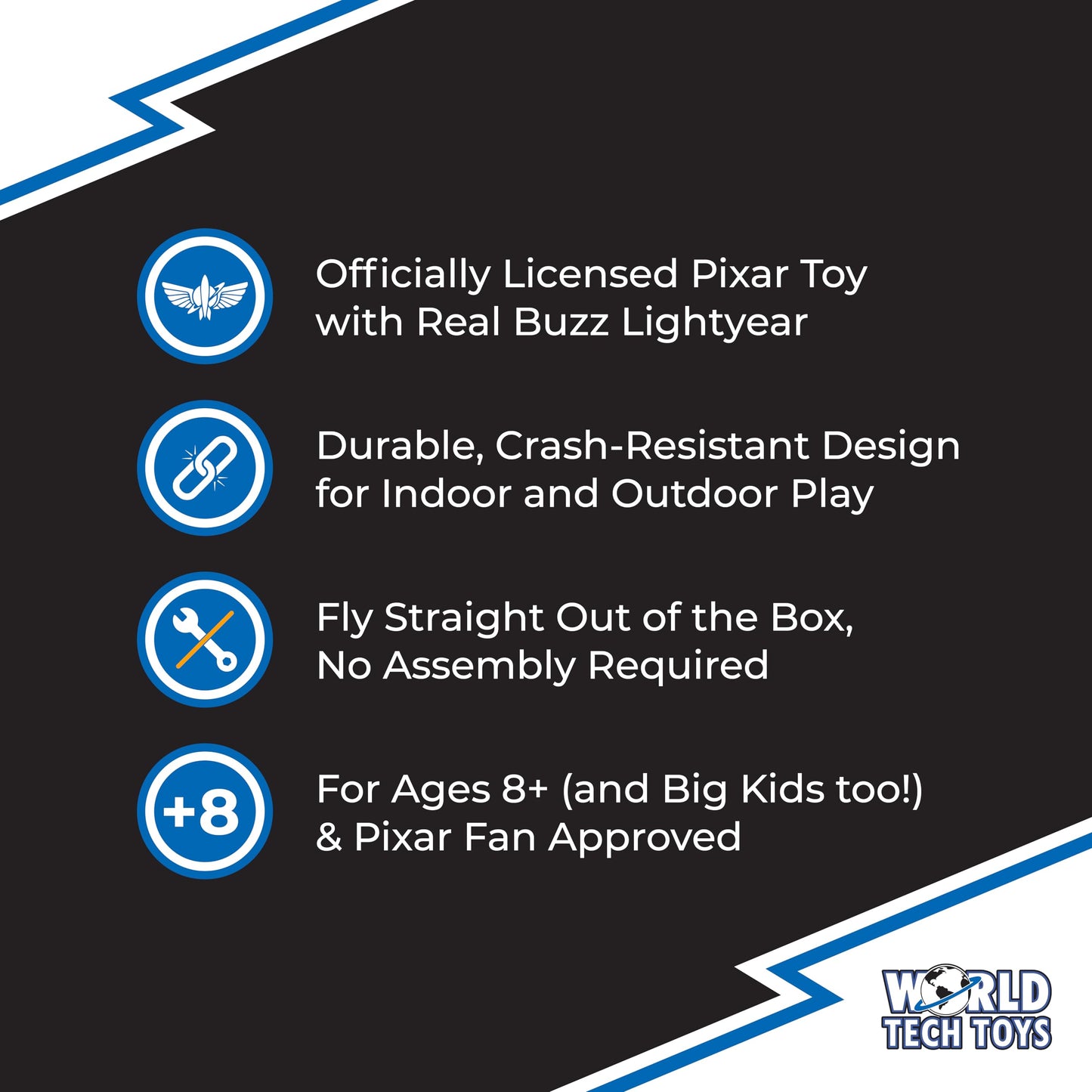World Tech Toys Pixar Buzz Lightyear RC Helicopter – Easy‑Fly Remote Control Helicopter with LED Lights, Durable Body, Coaxial & Rear Rotors – Kids 8+