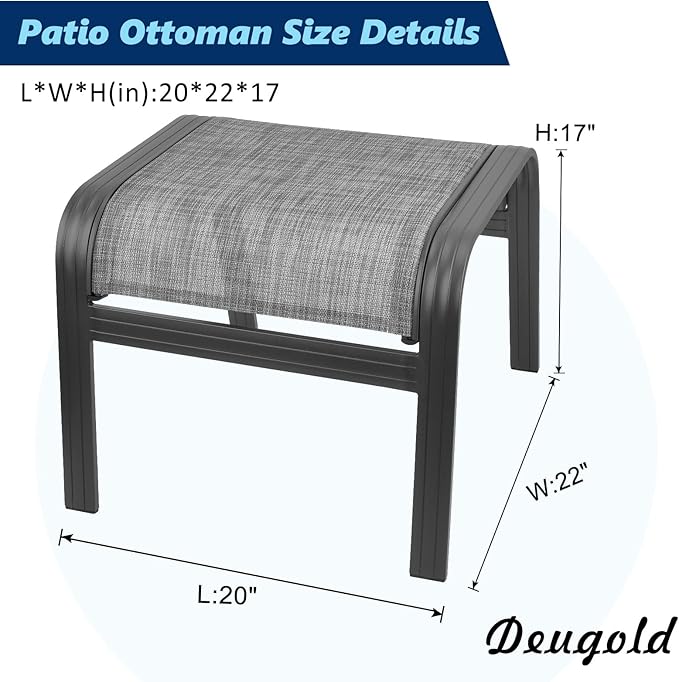 Outdoor Patio Ottoman Seat Textilene Portable Metal Footstool Portable Footrest Patio Chairs 2 Set New Grey