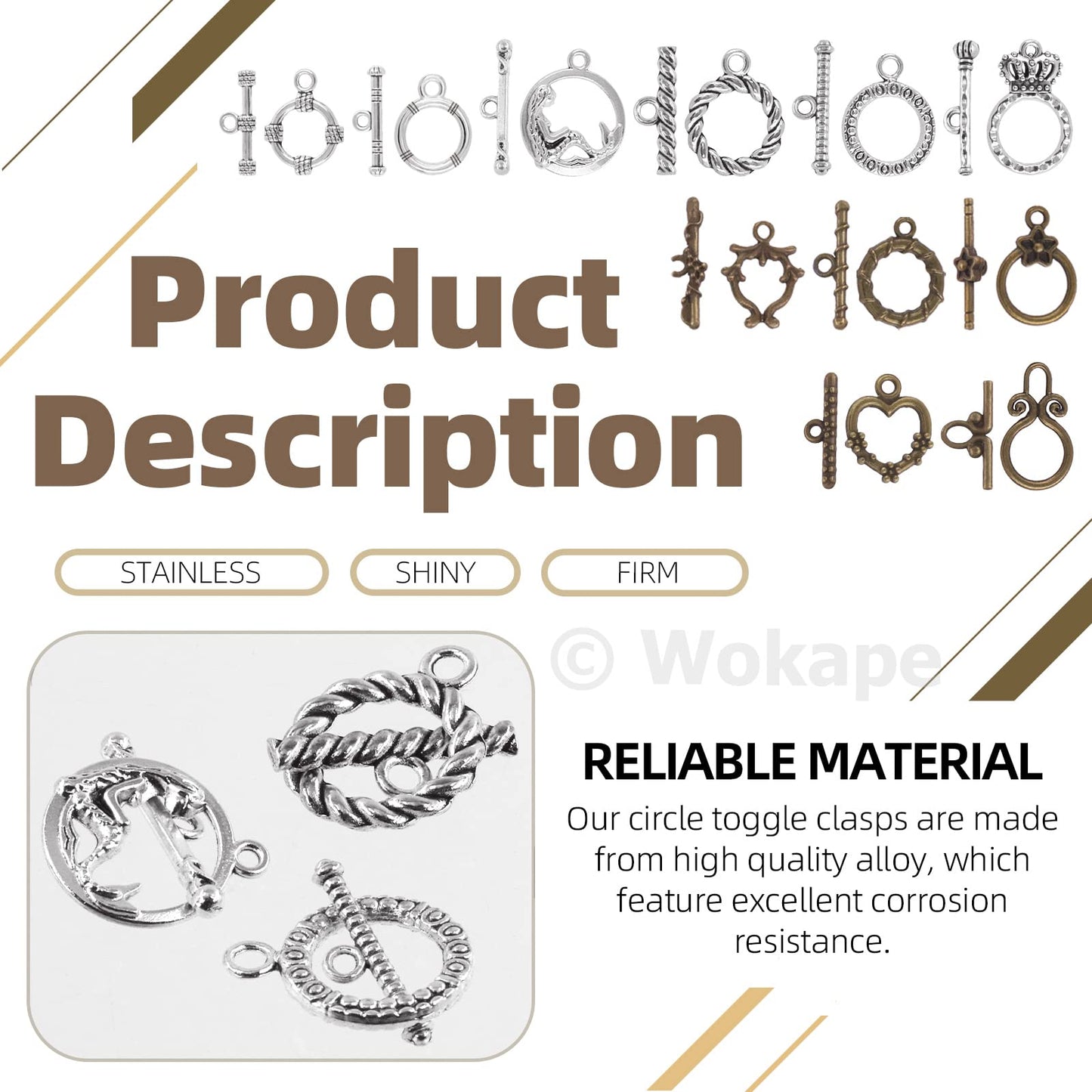 Wokape 260Pcs Tibetan Alloy Toggle Clasps with Open Jump Rings, 12 Styles T-bar Closure Clasp IQ Toggle Clasps Fastener Hook Toggle Connectors for Jewelry Making DIY Craft