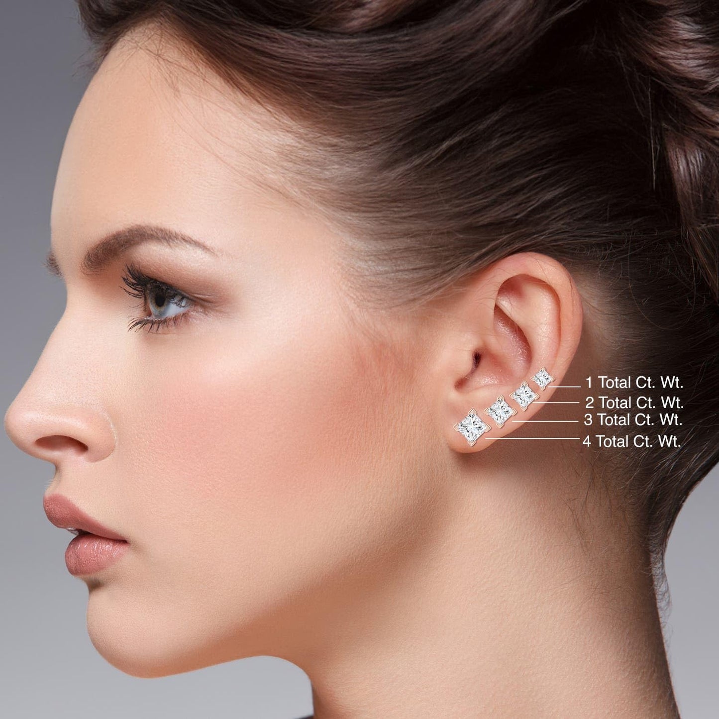 Princess-Cut Lab-Grown Diamond Stud Earrings V-Prong Set 14K Solid Gold (1 carat, 4.4mm, Color-H, Clarity-SI2)
