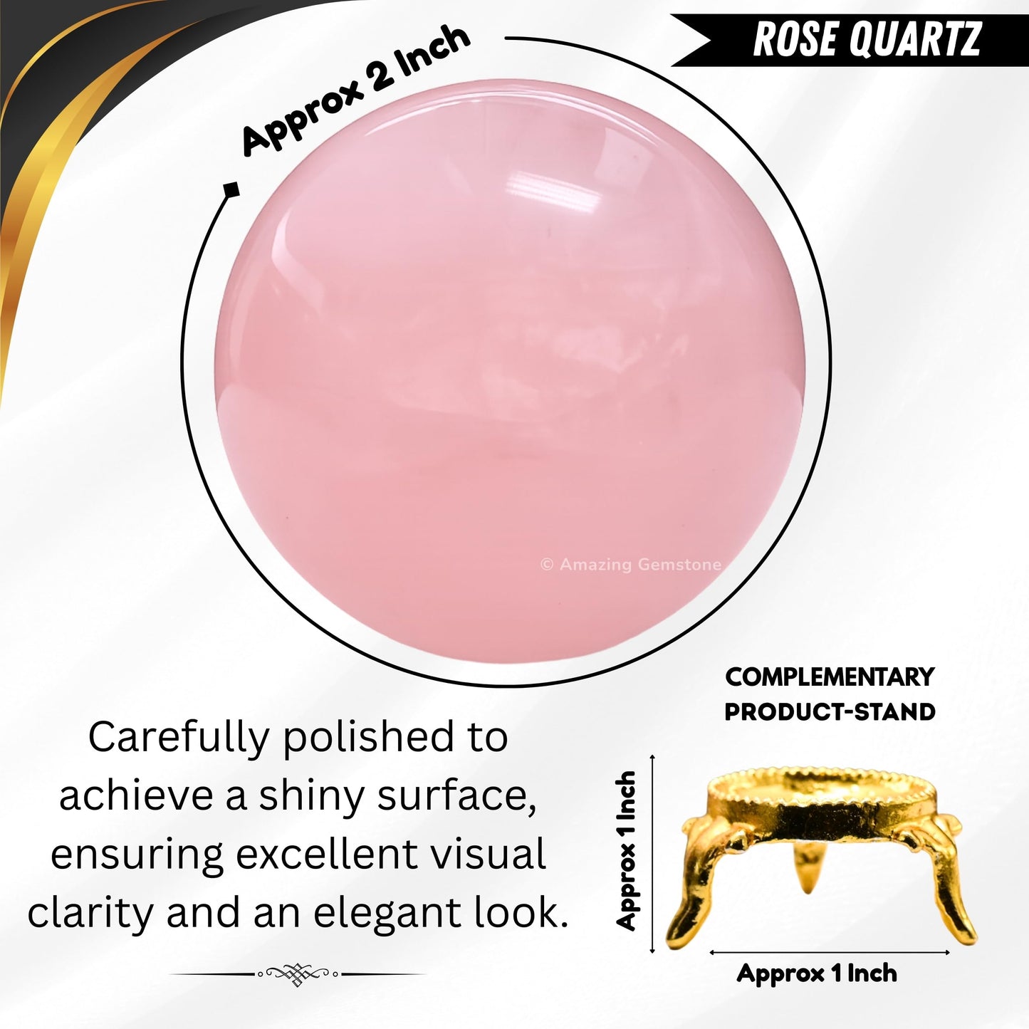 Amazing Gemstone Rose Quartz Crystal Ball with Stand - 2 Inches Crystal Sphere Meditation Balls for Witchcraft and Decorative Balls