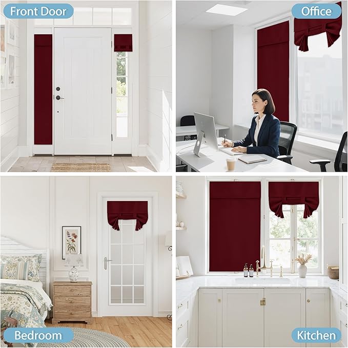 RYB HOME Door Window Curtain 80 inch - Privacy Room Darkening Front/Tricia/French Door Window Curtains Sidelight Curtain Tie up Shade, W30 x L80 inch, 1 Panel, Red
