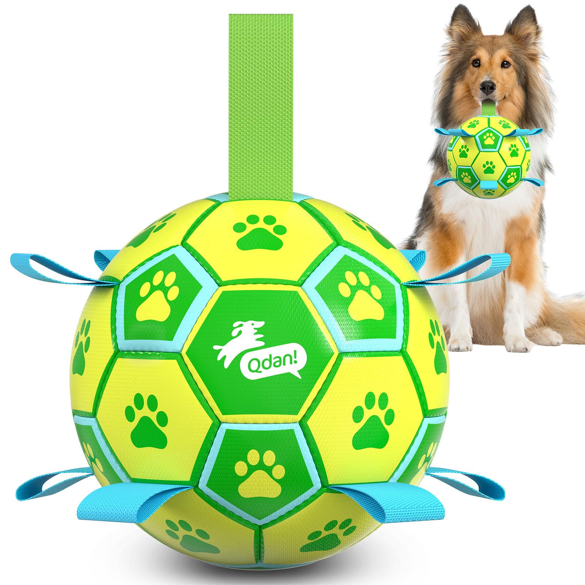 QDAN Dog Toys Balls with Bell Inside, Squeaky Dog Balls for Tug of War, Puppy Birthday Gifts, Dog Water Toys, Ball for Small Dogs(Black Green, 5 inch)