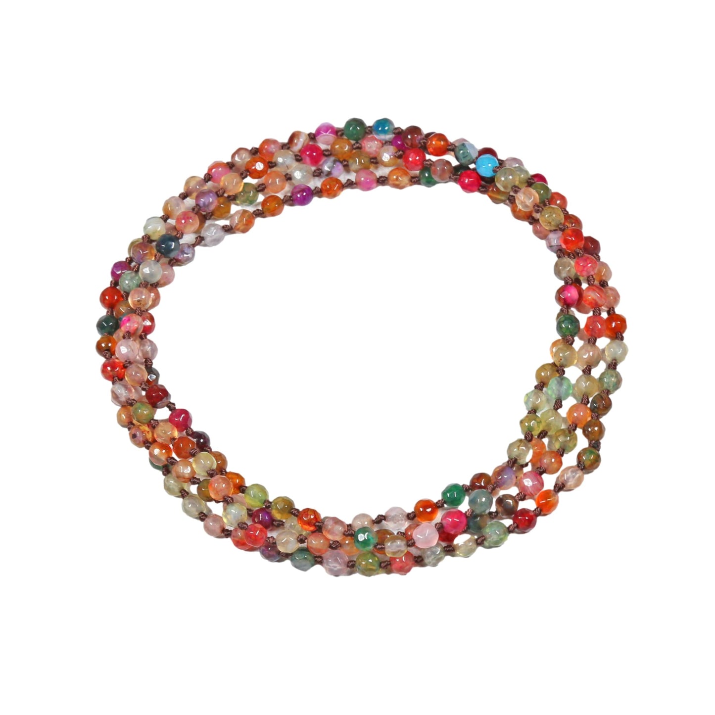 MGR MY GEMS ROCK! 36-inch 4MM Micro-cut Petite Natural Agate Multi-color Multi-strand Bracelet or Light Weight Mala Chakra Infinity Slip On Style Dainty Beaded Necklace for Women. agate-multi-color