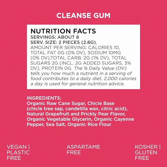 SIMPLY Gum Cleanse (Grapefruit and Prickly Pear), Plastic-Free Natural Chewing Gum, 6 Pack (90 Pieces) | Vegan, Kosher, Non GMO, Aspartame Free and Sorbitol Free