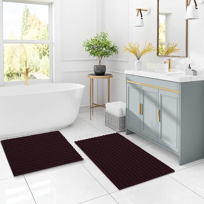 Arotive Luxury Chenille Bathroom Rug Mat, Extra Soft Thick Absorbent Shaggy Bath Rugs, Non-Slip Machine Wash Dry, Plush Bath Mats for Bathroom, Shower and Tub, 30x20, Black Cherry
