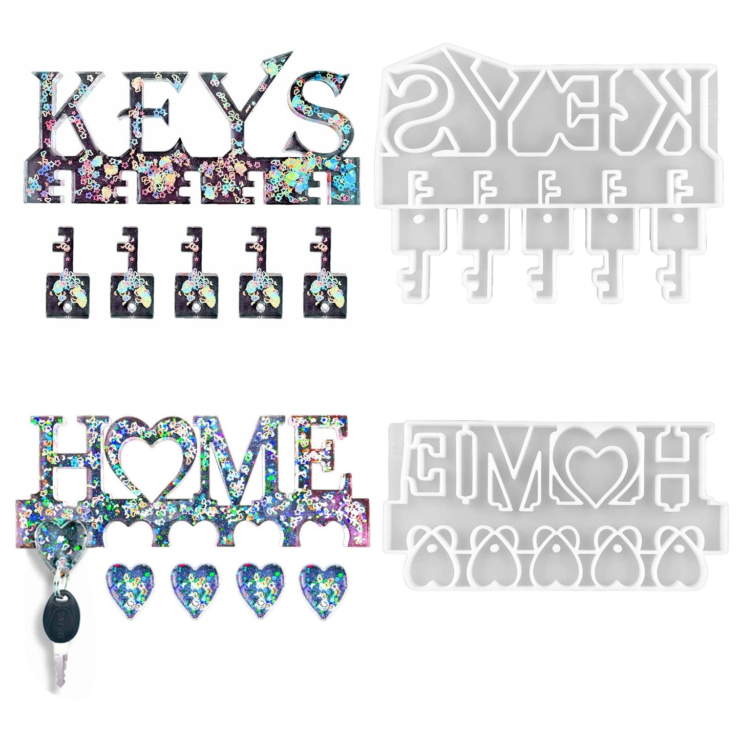 2Pcs Key Holder Resin Molds Wall Decor Unique Silicone Keychain Pendant Resin Mold for Epoxy Casting Wall Mounted Key Hangers Storage Organizer Home Decoration DIY Gift