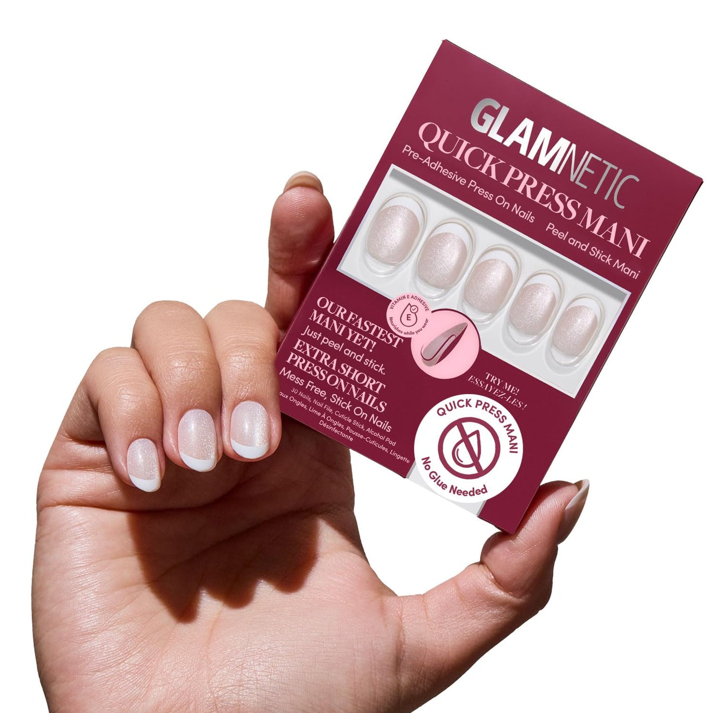 Glamnetic Quick Press Mani Bundle - No Glue Press On Nails, Just Peel and Stick | Daydream Veil & Velvet French | Mess Free Salon Quality Stick On Nails | Square & Round Extra Short Nails