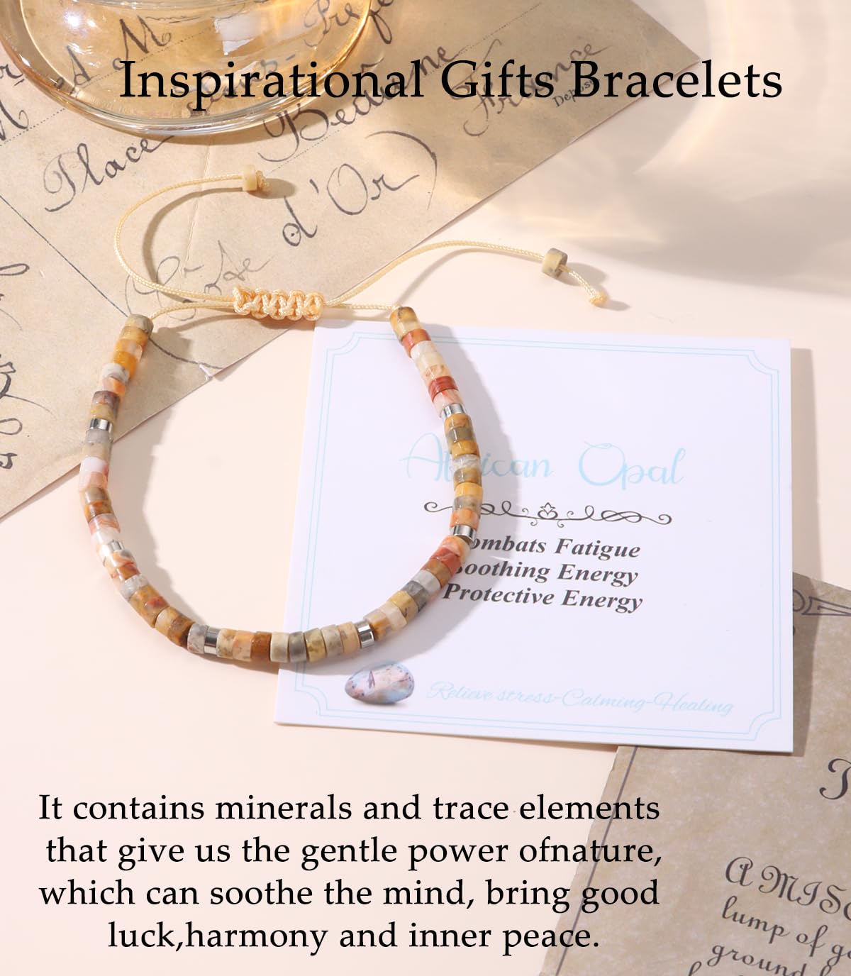 CASDAN Natural Crystal Healing Beaded Bracelet for Women Natural Stone Adjustable Braided Rope Bracelets Spiritual Inspirational Gifts Bracelets