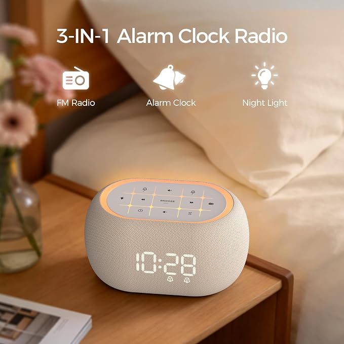 ANJANK Alarm Clock Radio with Dual Alarm for Bedroom, 7-Color Night Light,0-100% Dimmer, 8 Sounds + Gentle Light Wake UP,16-Level Volume,Bedside Digital FM Radio with Sleep Timer, Clock for Kids Teens