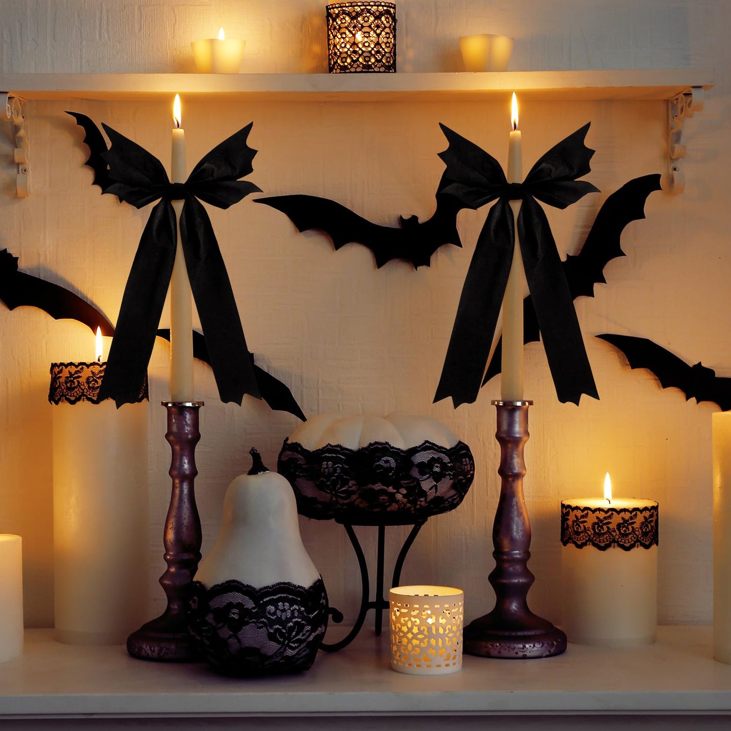 Eurzom 12 Pcs Gothic Christmas Bat Bows Tree Ornaments 10'' x 6'' Spooky Christmas Decor Horror Black Bat Shaped Velvet Bows, Creepy Nightmare Hanging Decorations for Xmas Wreath Home Party Gift