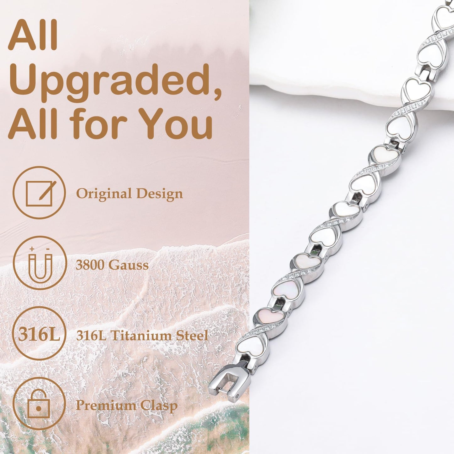 Feraco Ultra Strength Magnetic Bracelets for Women with 3800 Gauss Therapy Magnets, Titanium Steel Magnet Bracelet for Women with Natural Fritillaria, Adjustable with Sizing Tool, Original Design