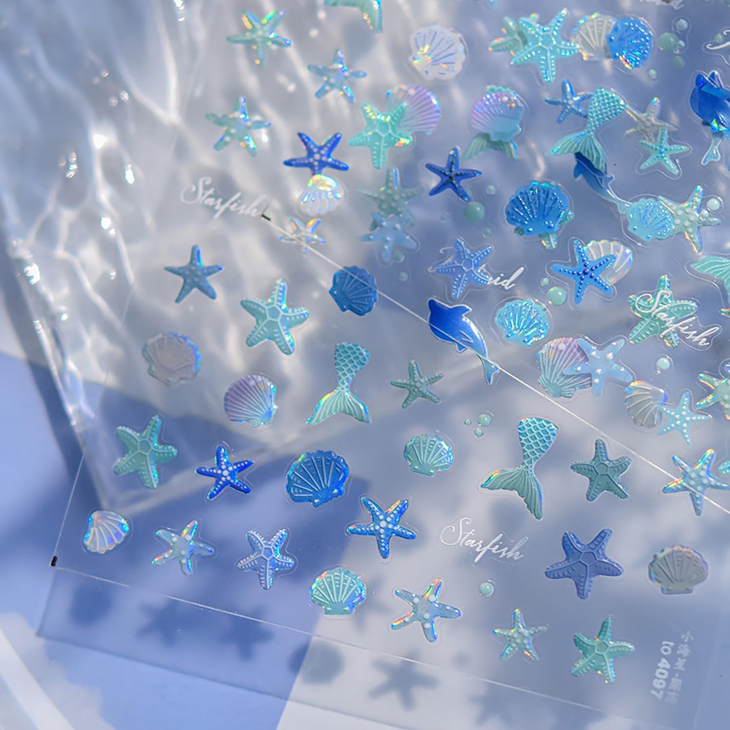1 Sheets 5D Embossed Summer Nail Stickers for Nail Art Self-Adhesive Starfish Nail Art Stickers Shell Dolphin Mermaid Tail Nail Decals Ocean Theme Nail Design for Women DIY Nails Decoration