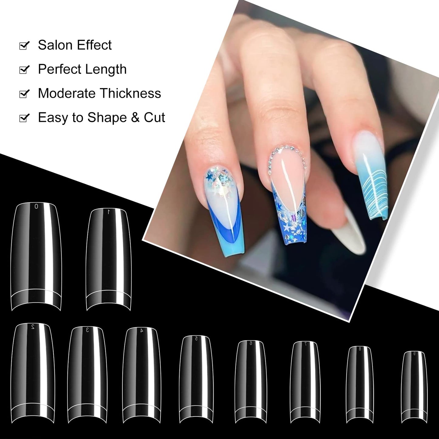 500PCS Clear False Nails Tips and 500PCS Stiletto Nail Tips with Box for Halloween Nail Salon and Home DIY