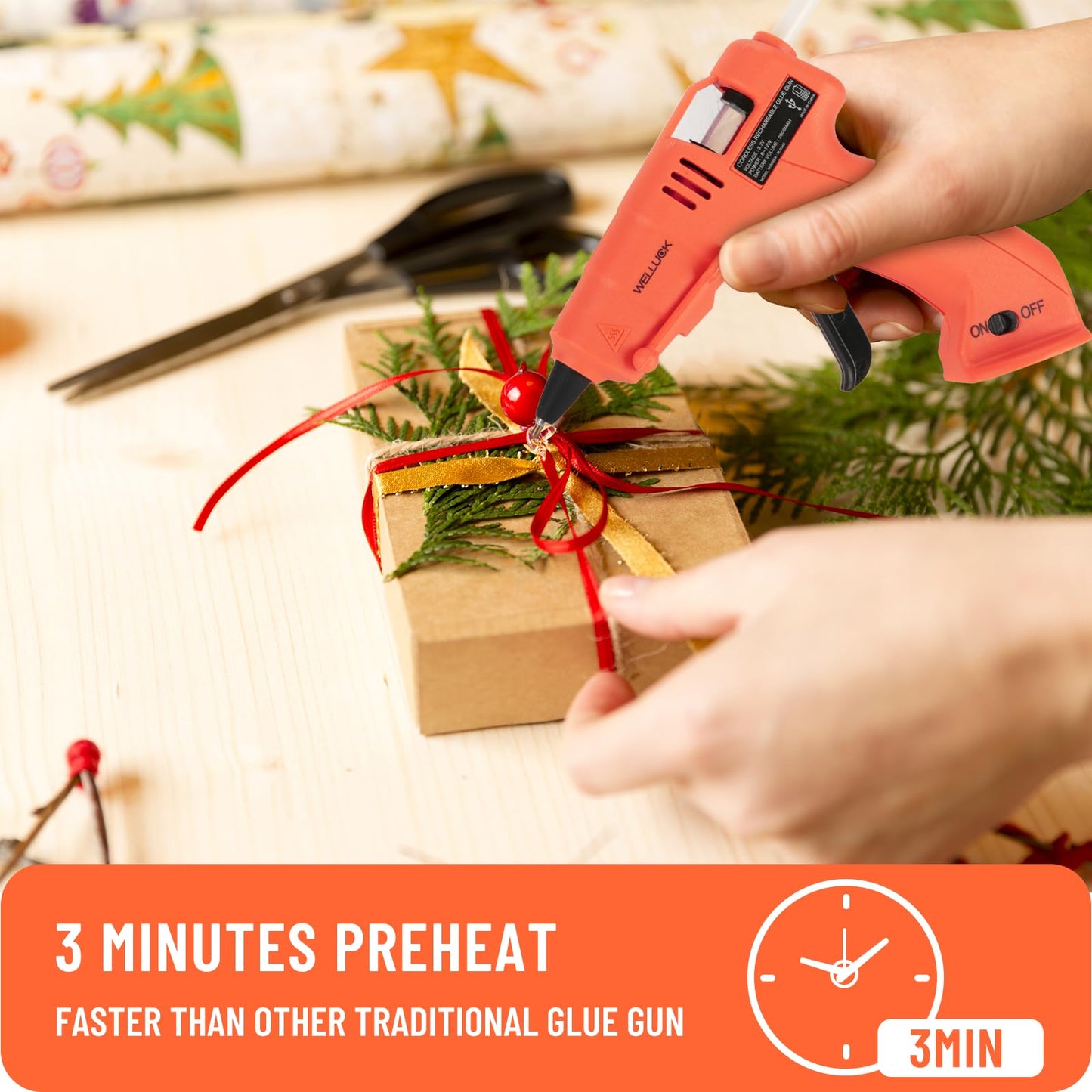WELLUCK Cordless Hot Glue Gun, USB Rechargeable Wireless Mini Hot Melt Glue Gun with 20 Glue Sticks and USB Cable, Battery Operated Glue Gun DIY Tool for Art, Crafts, Decorations, Fast Repairs