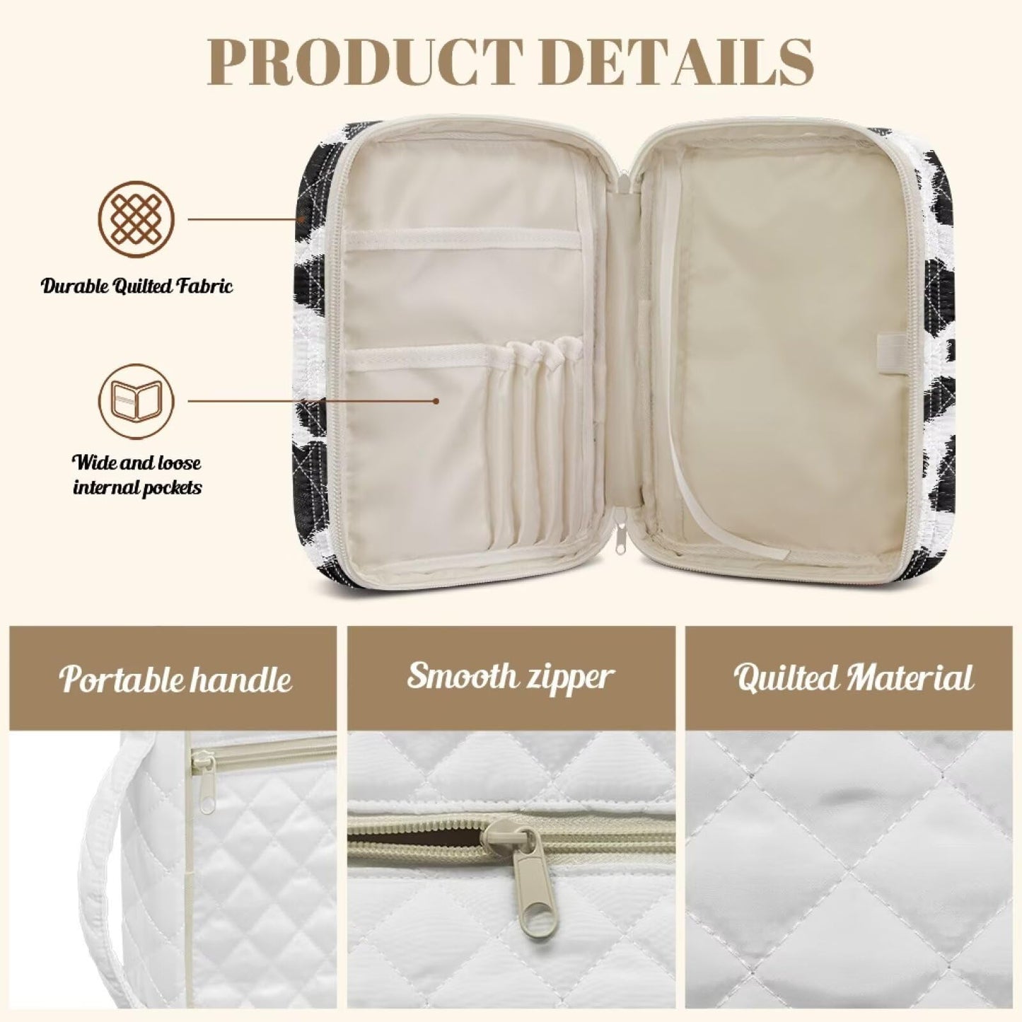 NETILGEN Black and White Cow Print Quilted Bible Carrying Case for Women Bible Cover with Handle Scripture Study Supplies Accessories Christian Gifts