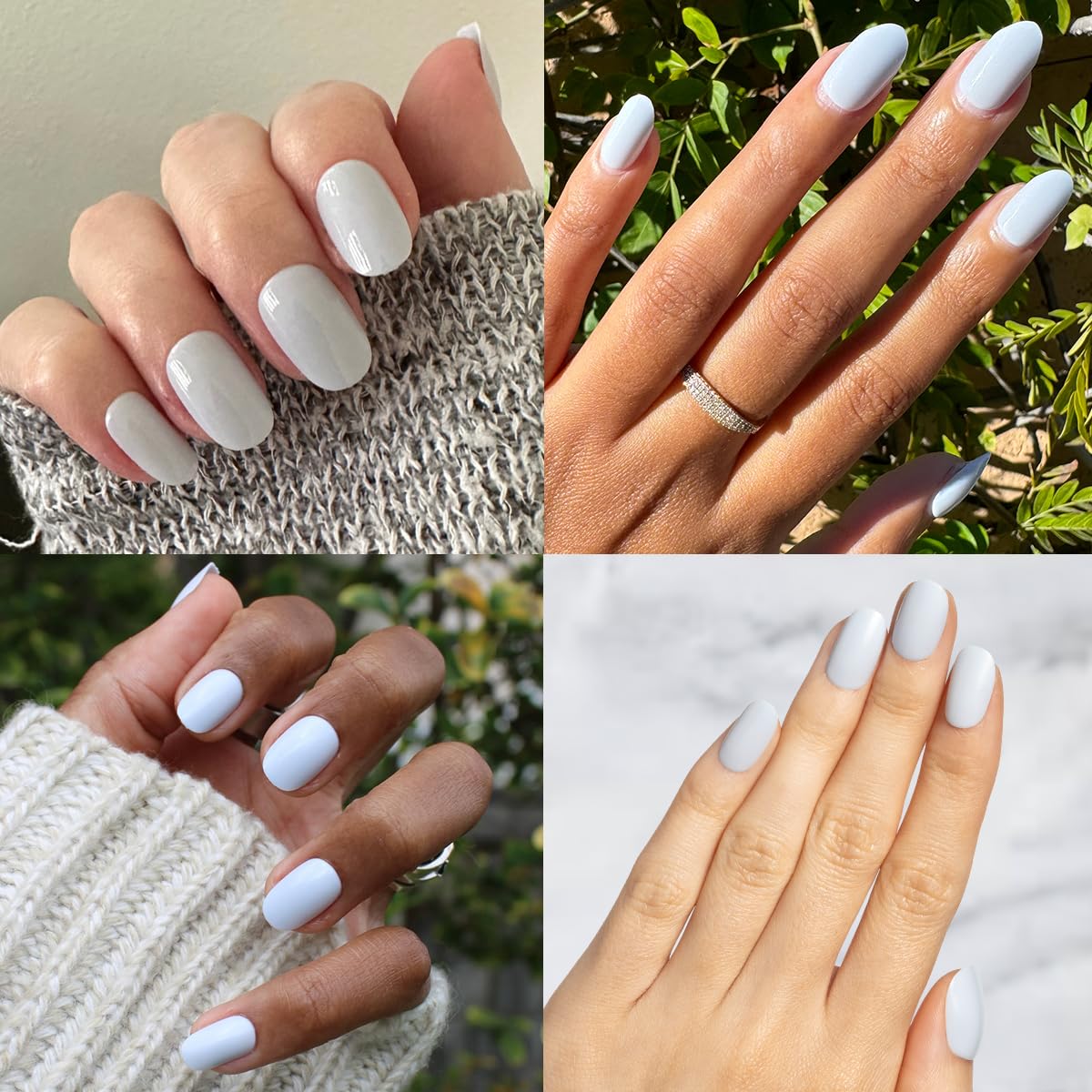 Olive & June Classic Super Stick Mani Press On Nails | No Glue Needed | 32 Tab Nails 16 Sizes | Non-Toxic Tabs Non-Damaging 7-Day Wear | Spring Flowers & Patterns | Short, Round | Rink Pastel Blue