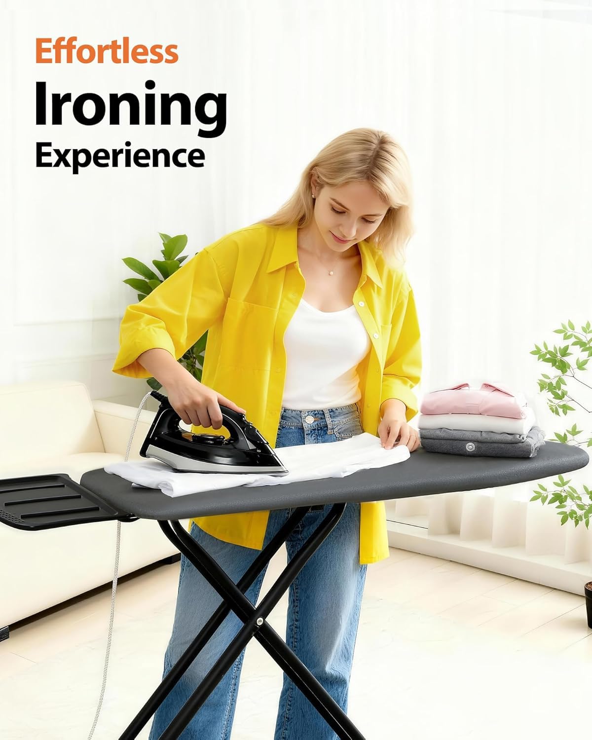 Ironing Board Full Size, 43×13 Folding Ironing Boards, Height Adjustable & Space-Saving Wide Iron Board with Heat-Resistant Cover, Thick Pad & Heavy Duty Iron Table, for Laundry Room Clothes, Gray