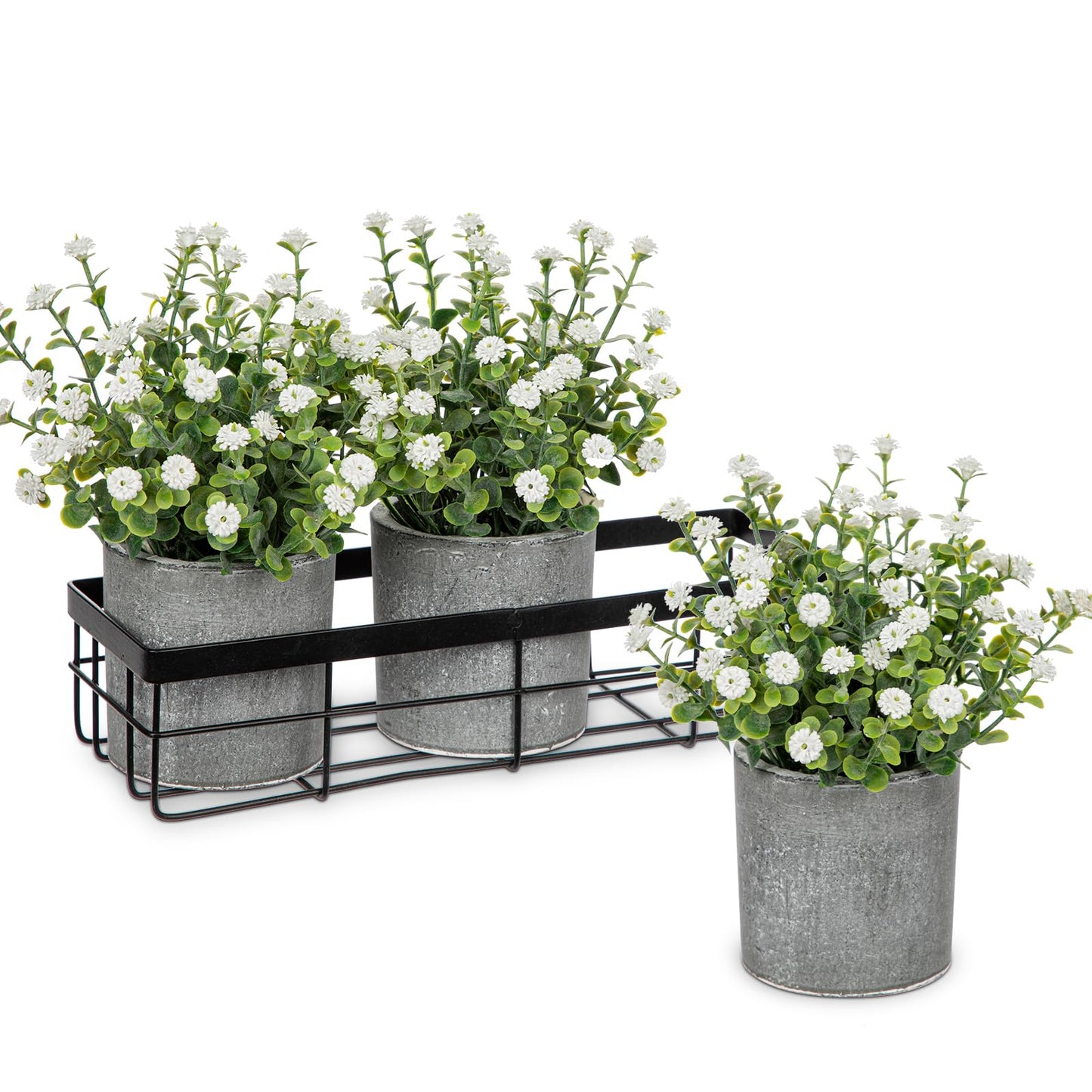 DILATATA Baby's Breath Artificial Flowers Table Centerpiece Decoration Potted Artificial Babys Breath Small Fake Plants for Shelf Desk Home Decor Fake White Babys Breath Flower with Vase