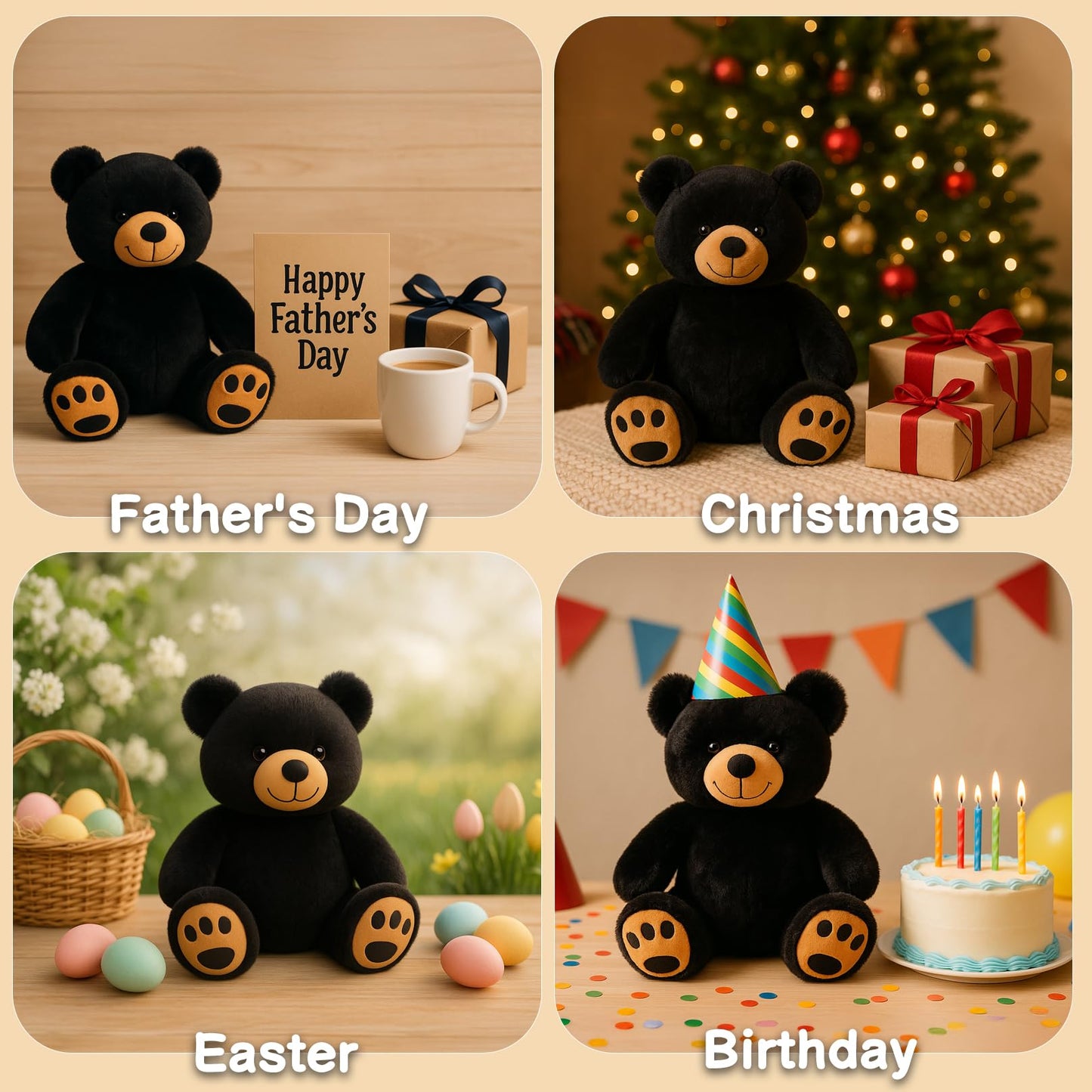 WEIGEDU Black Teddy Bear Stuffed Animals Plush Toys, Stuffed Black Bear, Teddy Bear Plush Toys for Boy Girl Kids Birthday
