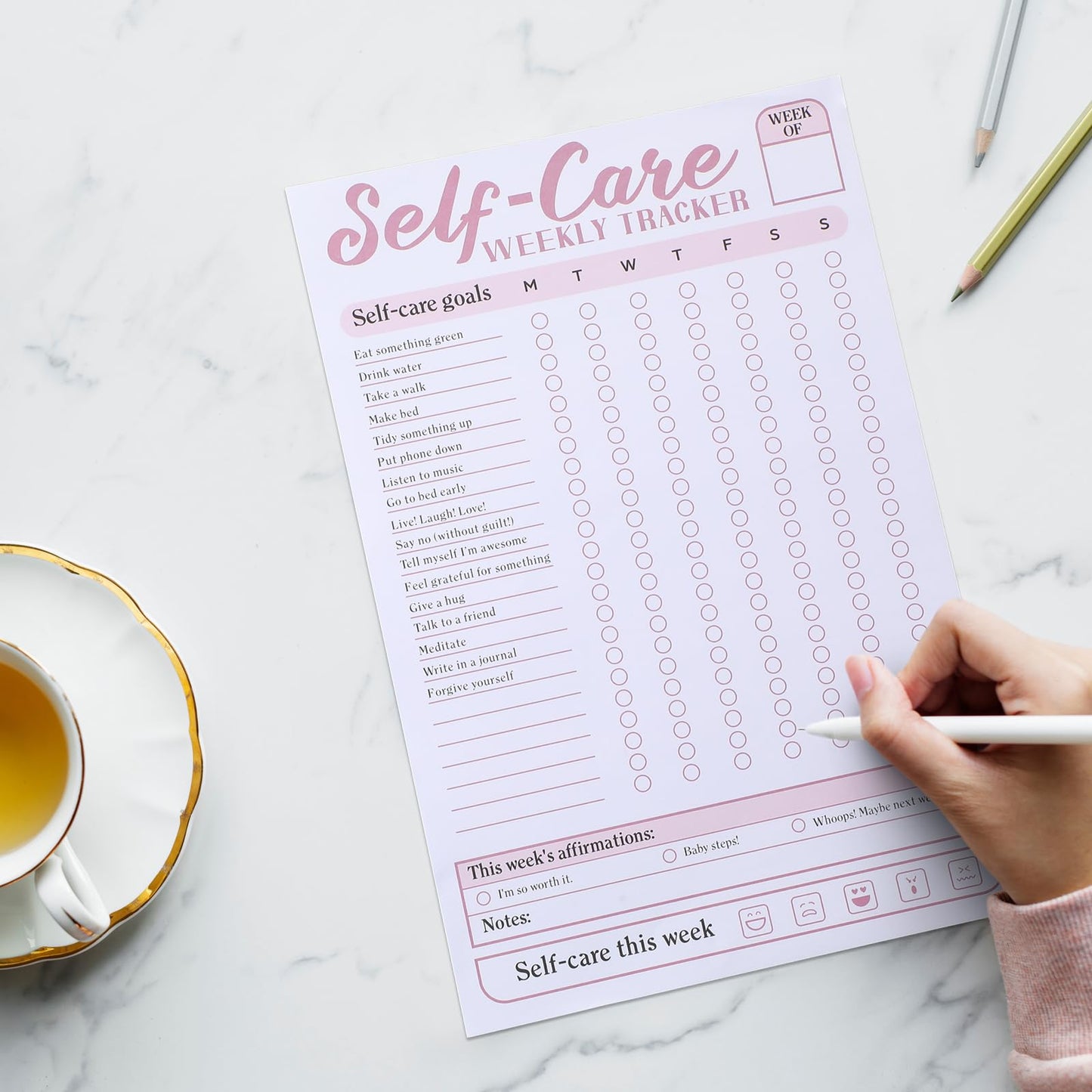 Qilery 2 Pack Self Care Weekly Tracker Pad Self Care Checklist Note Pad 6 x 9 Inches Pastel Blue Pink Tracker Mental Health Wellness Planner