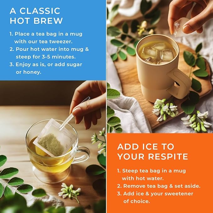Gya Tea Co Moringa Leaves Herbal Tea Bags (100 Bags) - Caffeine Free with a Tangy Flavor for All Day Comfort, Calming, Relaxing & Nourishing - Fruit & Herbal Blends