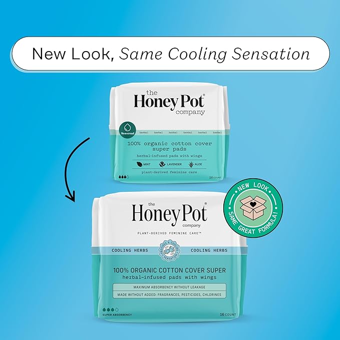 The Honey Pot Company - Herbal Pads for Women - Super w/Wings - Infused w/Essential Oils for Cooling Effect, Organic Cotton Cover, & Ultra-Absorbent Pulp Core - Feminine Care - FSA & HSA - 16 ct