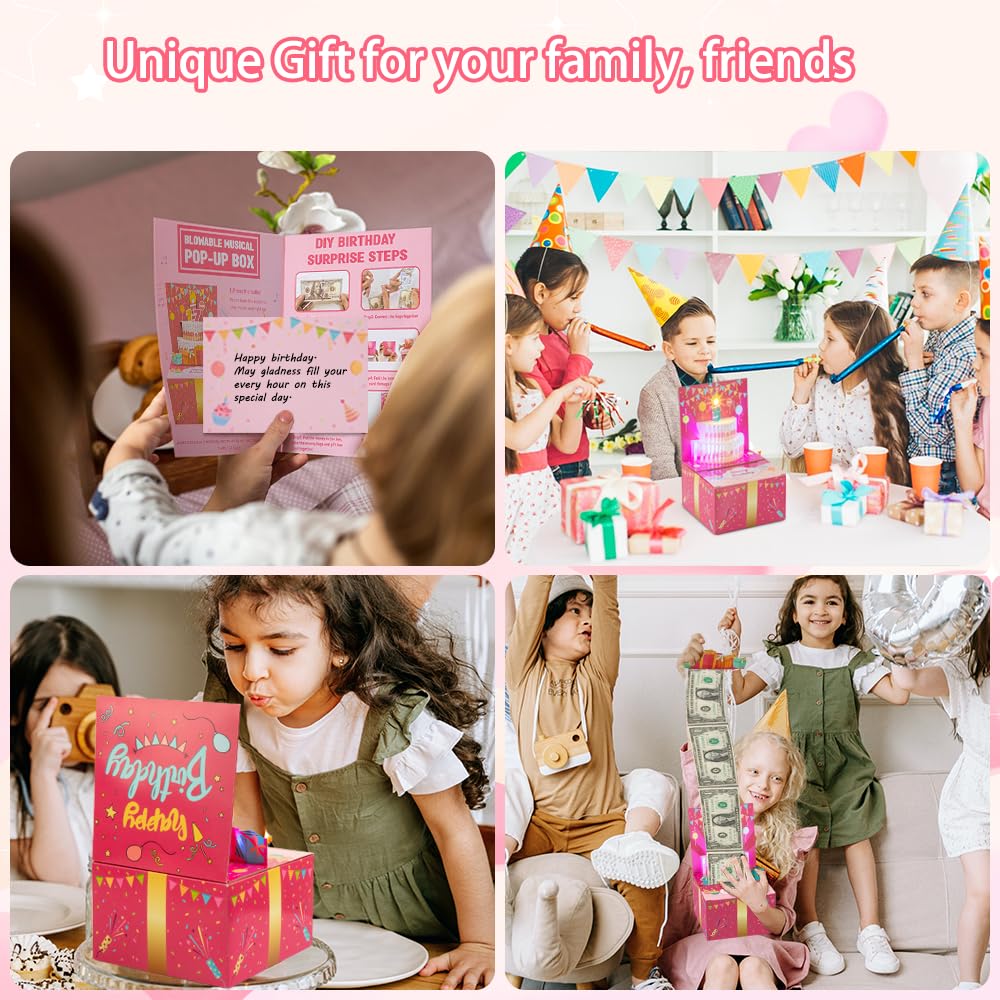 Surprise Musical Pop Up Birthday Card, Money Roll Pull Box, Cash Gift Box for Women, Girls