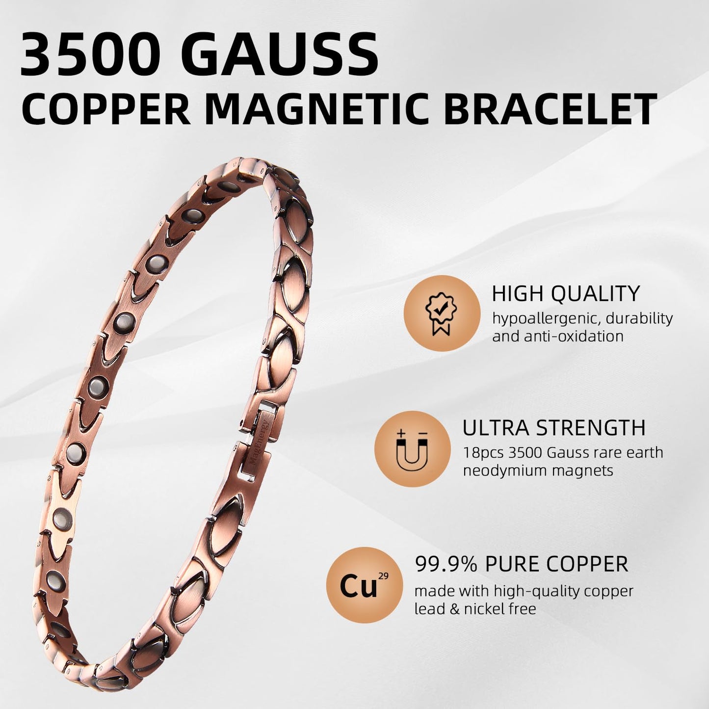 MagEnergy Copper Bracelet Anklet for Women 9 inches Adjustable Ankle Bracelet for Lymphatic Drainage Jewelry Box with Sizing Tool (XO)