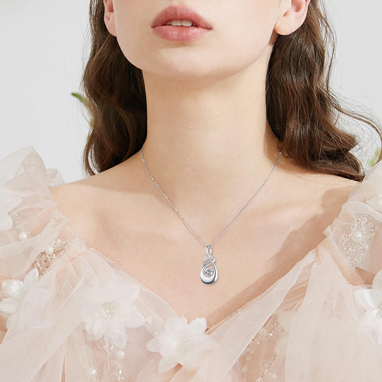 POPLYKE Infinity Ashes Necklace for Women Sterling Silver Cremation Jewelry Urn Necklaces for Ashes for Women Infinity Pendant Heart Cubic Zirconia