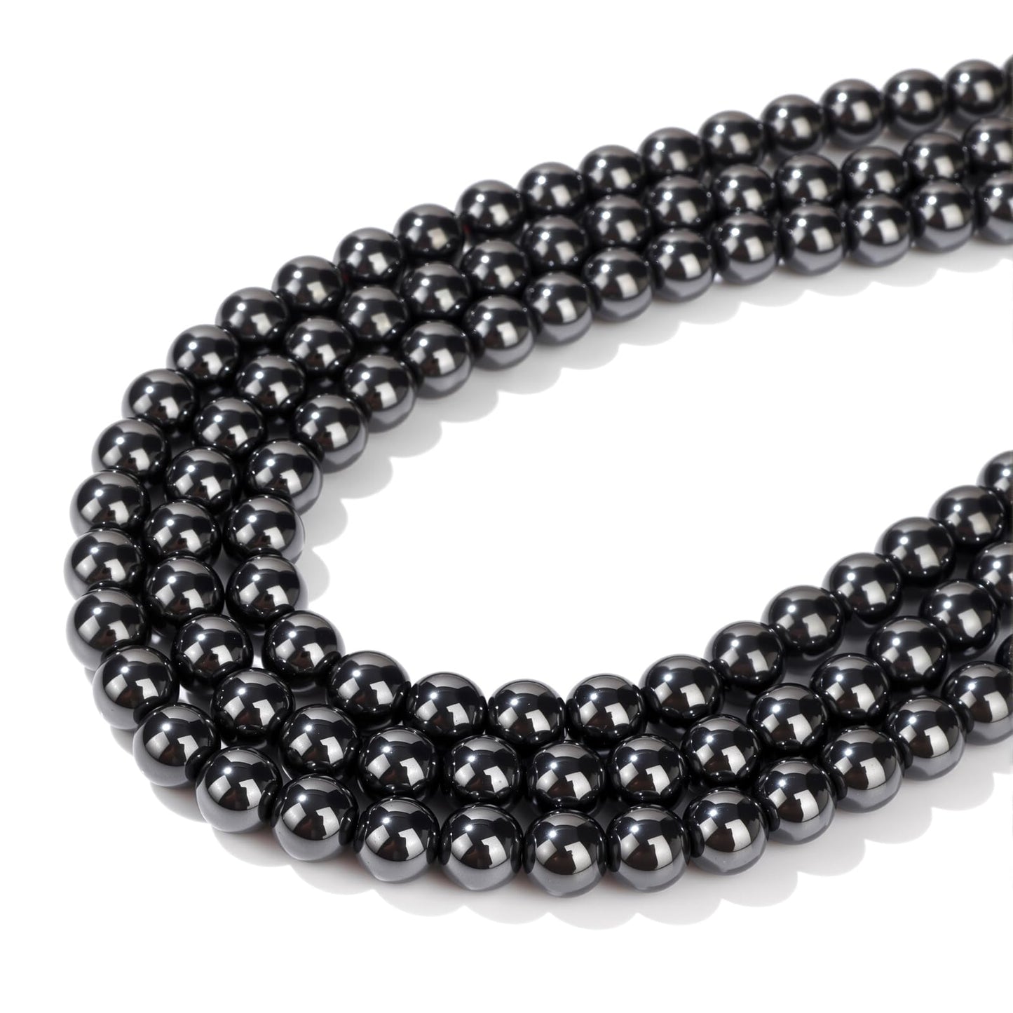 Risyfjew 100PCS 8mm Natural Hematite Beads Gemstone Round Loose Beads for Jewelry Making Chakra Crystal Stone Beads for Bracelets Necklace Earrings Making Supplies (100pcs/Strand)