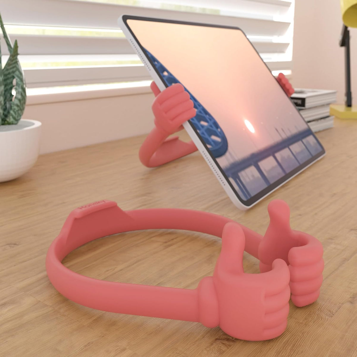Honsky Thumbs Up Tablet Stand - Universal Cute, Light Red Tablet Holder for Desk