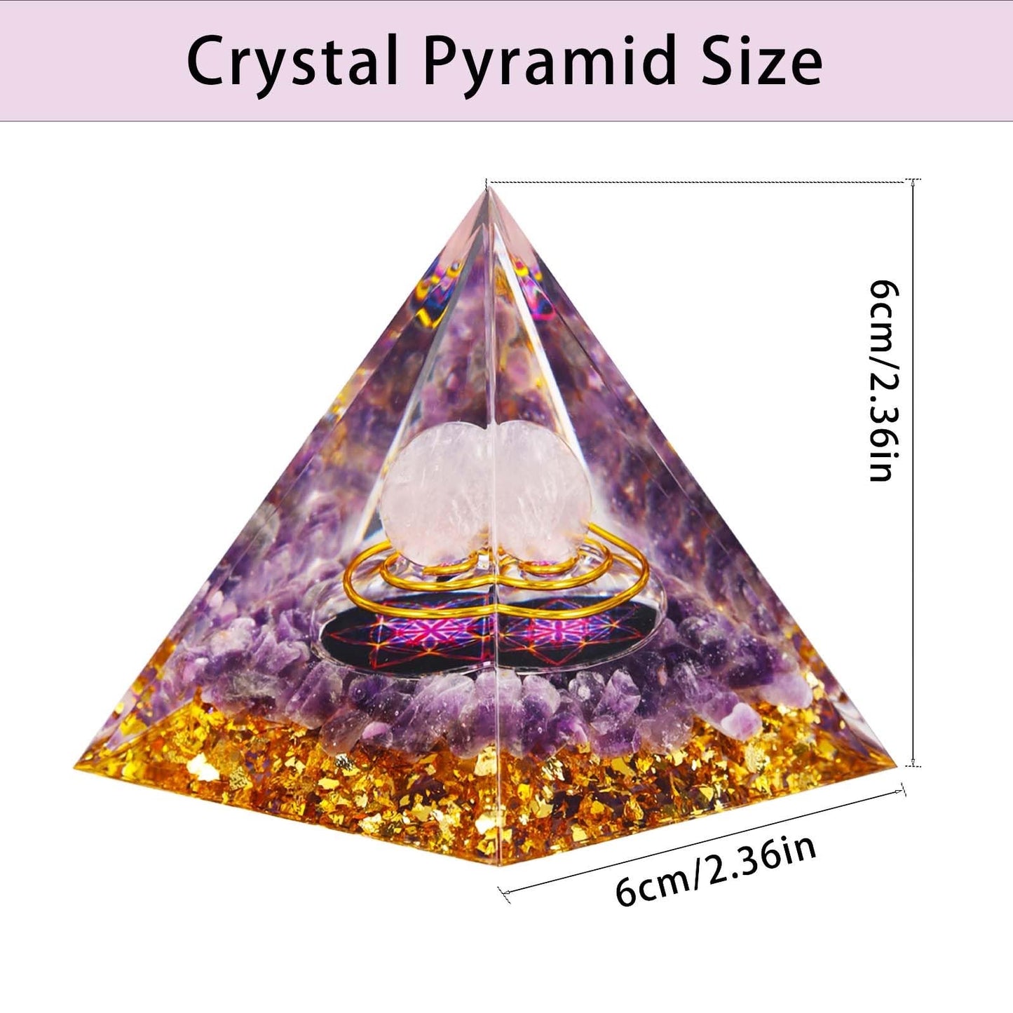 Crystal Pyramid, Rose Quartz & Amethyst Healing Crystal Pyramid Porstive Energy Generator, Natural Crystals Energy Pyramid for Attract Wealth Success and Lucky