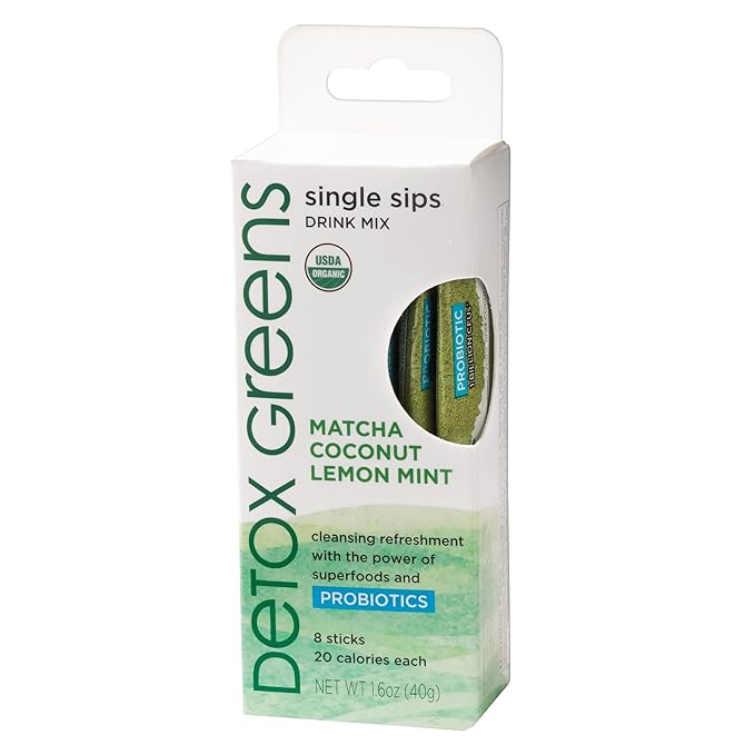 The Republic of Tea - Detox Greens Single Sips, 8 Packets - Matcha Coconut Lemon Mint Drink Mix