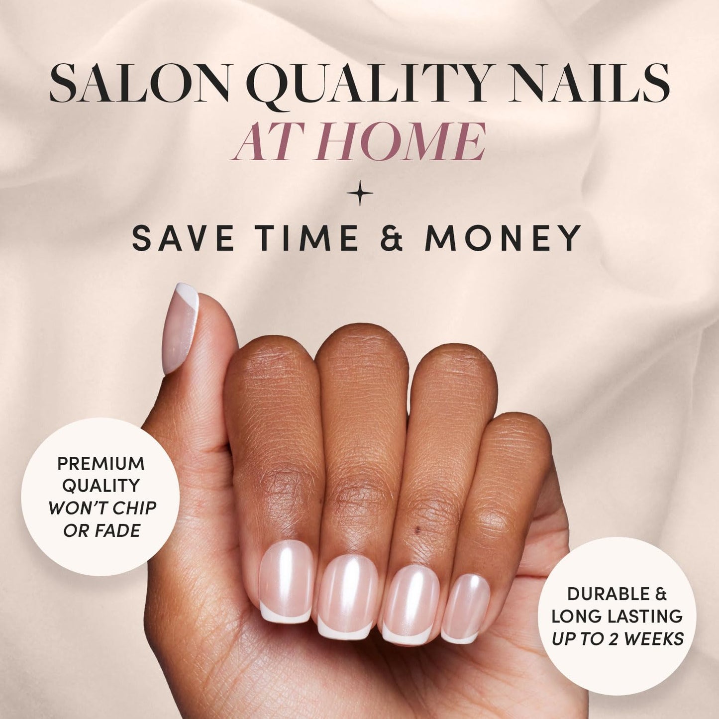 Glamnetic Press-On Nails Bundle - La Perle, Think Pink & Think | Squoval White Nails with French Tips | Light Pastel Oval Fake Nails | Oval Beige-Pink False Nails with a Metallic