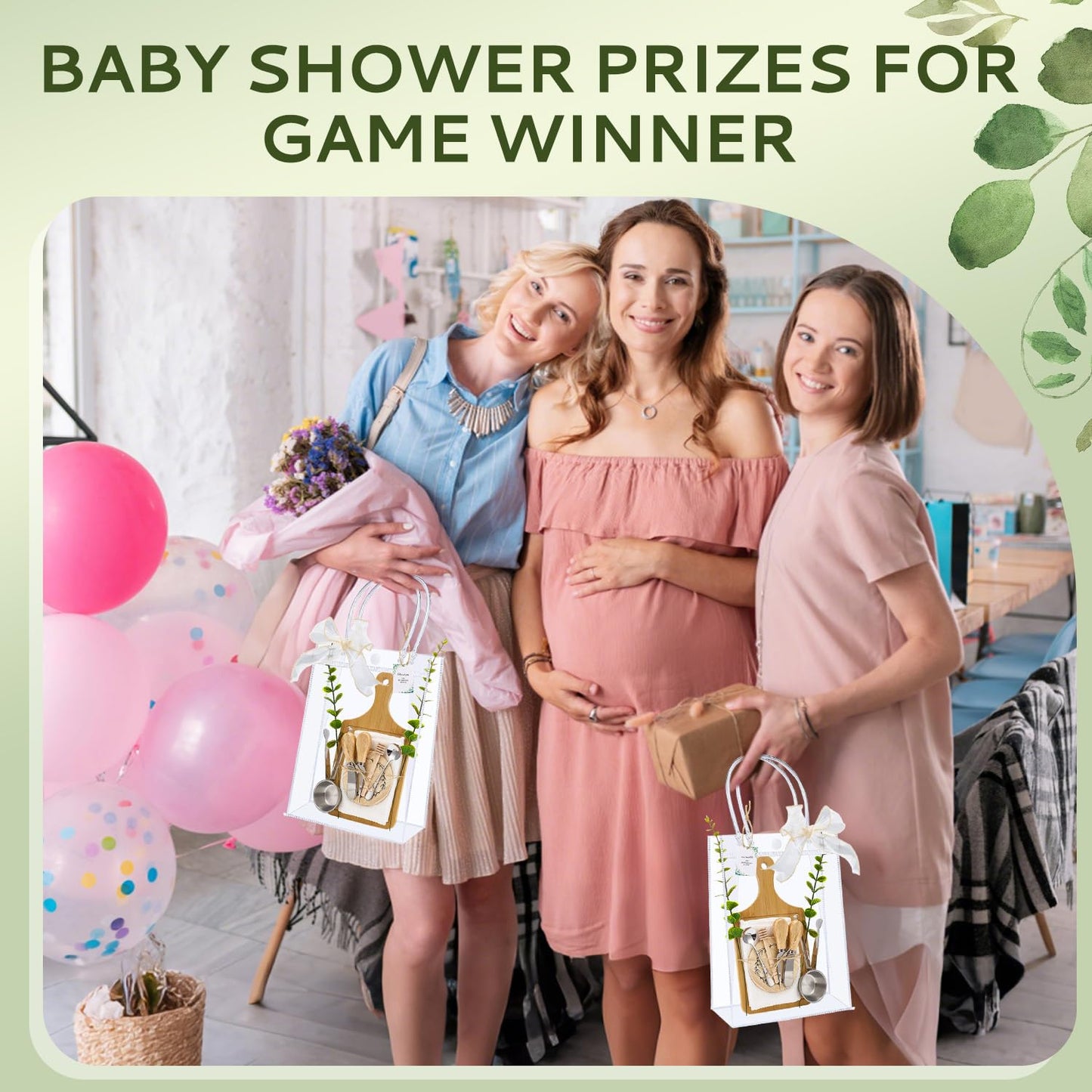 Baby Shower Prizes for Game Winners 6 Sets Cheese Board Honey Dipper Charcuterie Utensils Set Towel Thank You Card and Gift Bags for Baby Shower Wedding Bridal Shower Favors (6 Set-Bamboo, Silver)