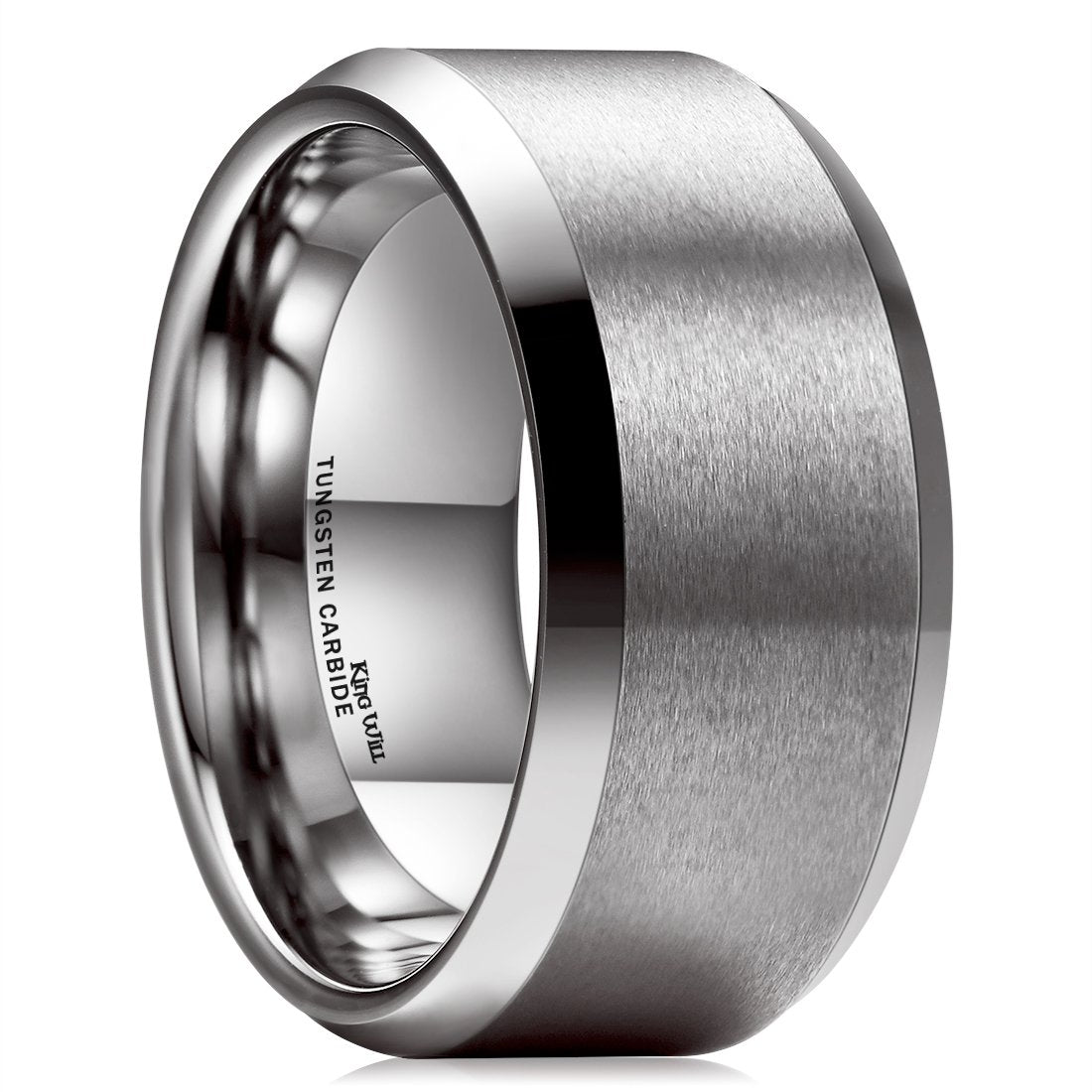 King Will 10mm Silver Men's Wedding Ring - Brushed Matte Finish, Beveled Polished Edge, Comfort Fit Size 8