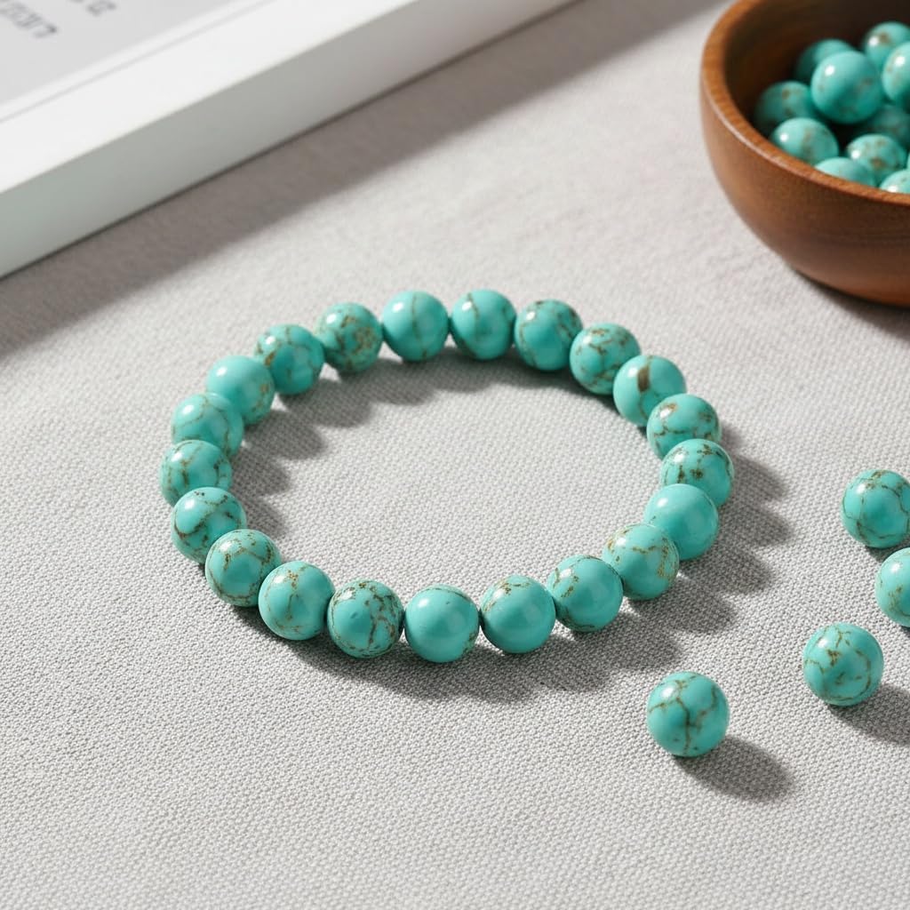 Yochus 45pcs Light Green Shell Turquoise Beads，8mm Healing Power Natural Stone Round Loose Gemstone Beads for Jewelry Making Earring Necklace DIY Crafts