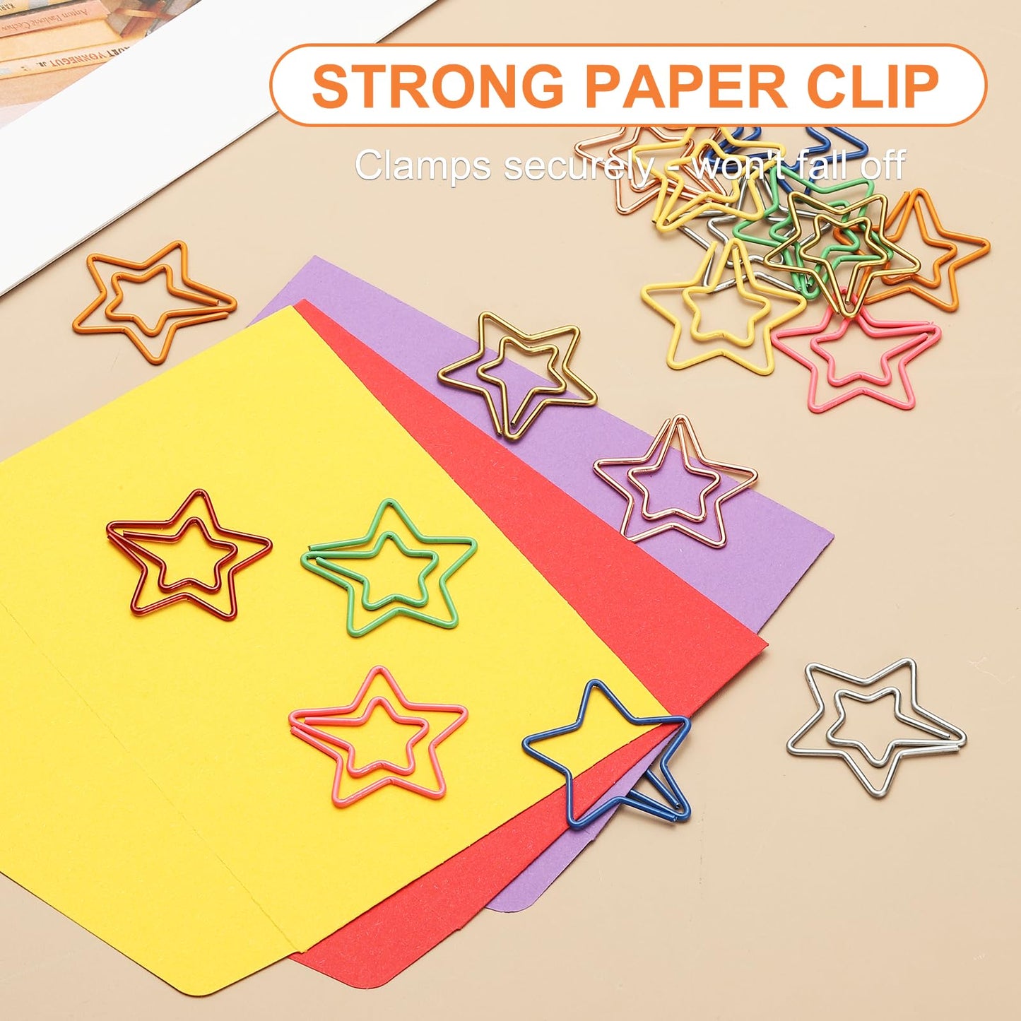 PATIKIL 100pcs Paper Clip, Star Paper Clip Small Cute Rust-Proof Metal Planner Bookmarks for Office Home Rust-Proof Metal Planner Bookmarks for Office Home, 29mm, Bright Gold