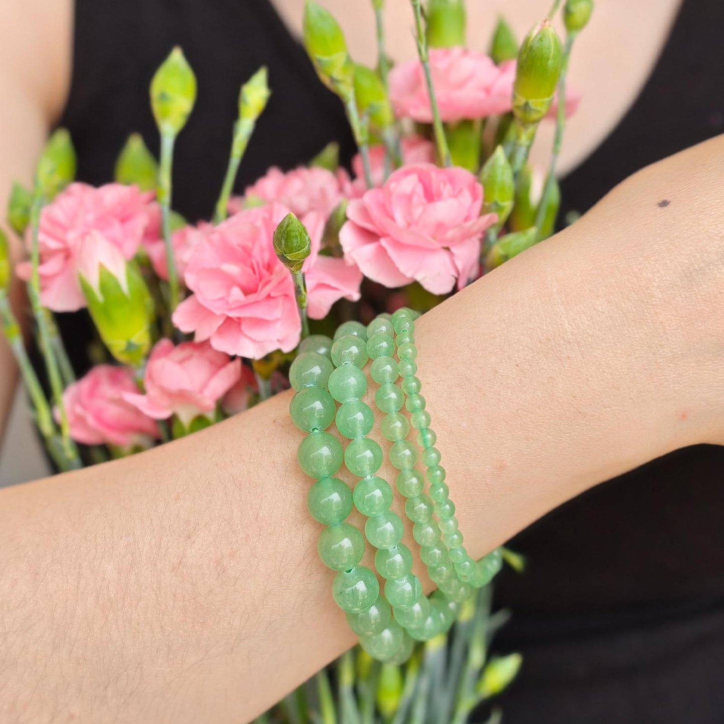 Handmade Natural Gemstone Elastic Bracelet - Healing Crystal Beads Jewelry, Unisex (Green Aventurine, 8mm)