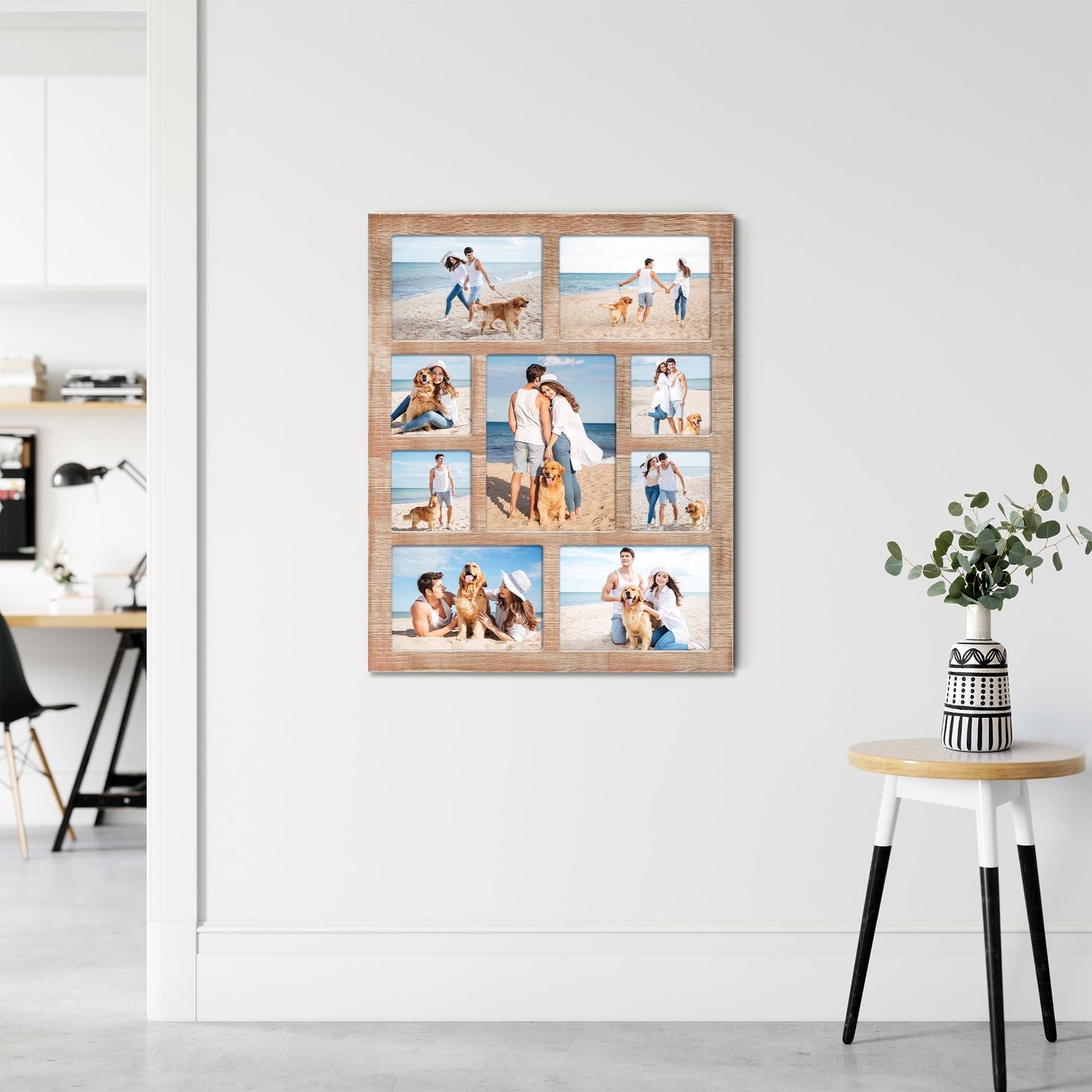 YESKAY Picture Frame Collage for 6x8 and 5x7 and 4x4 Photos - 9 Openings Rustic Brown Picture Frame with Real Glass,Family Picture Frames Wall Decor(1 Pack)