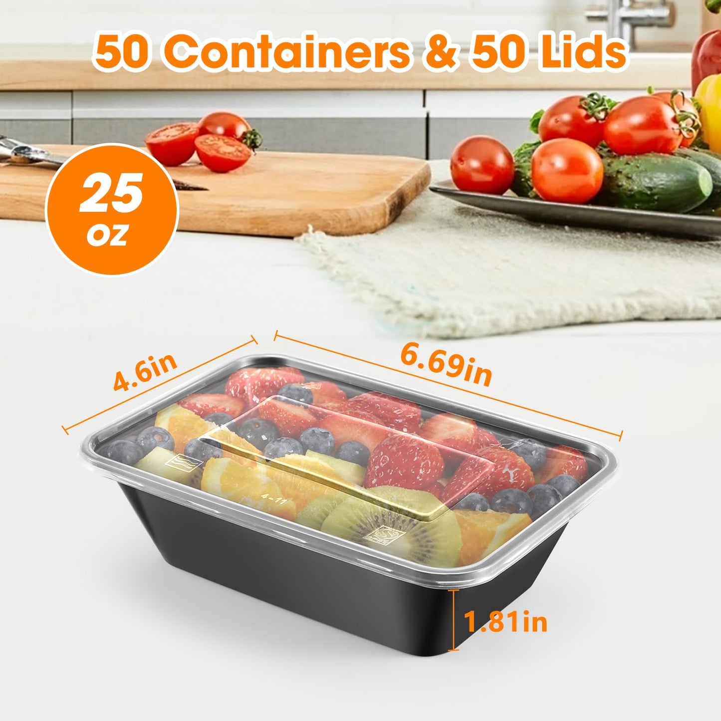 fapugh 50 pack (100 pieces) 25oz meal prep containers, reusable, easy to open with lid, food safe, suitable for microwave ovens, refrigerators and dishwashers, plastic food storage trays