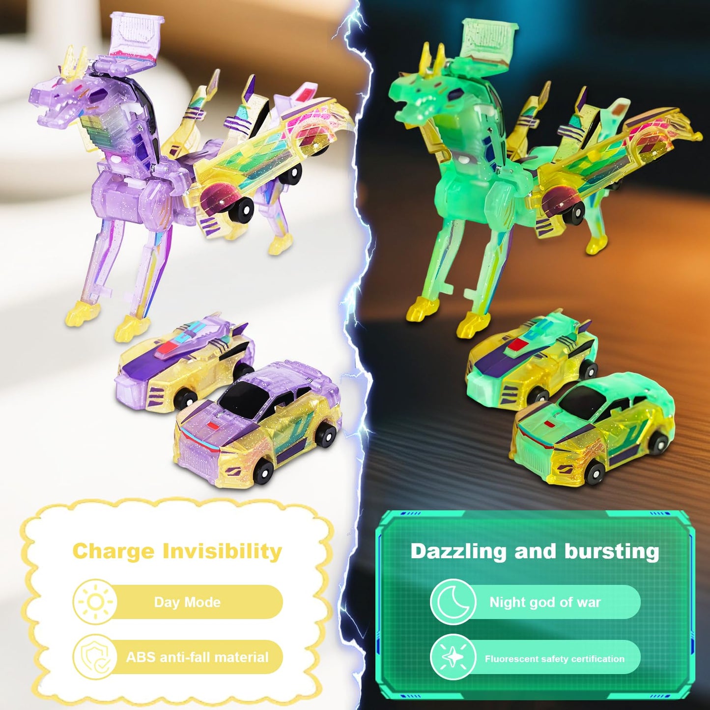 Gkiozu Magnetic Dinosaur Car Toy - 2 in 1 Crash & Transform Vehicle to Dino, No Battery Needed for Kids Age 3-12, Birthday Gift (Yellow)