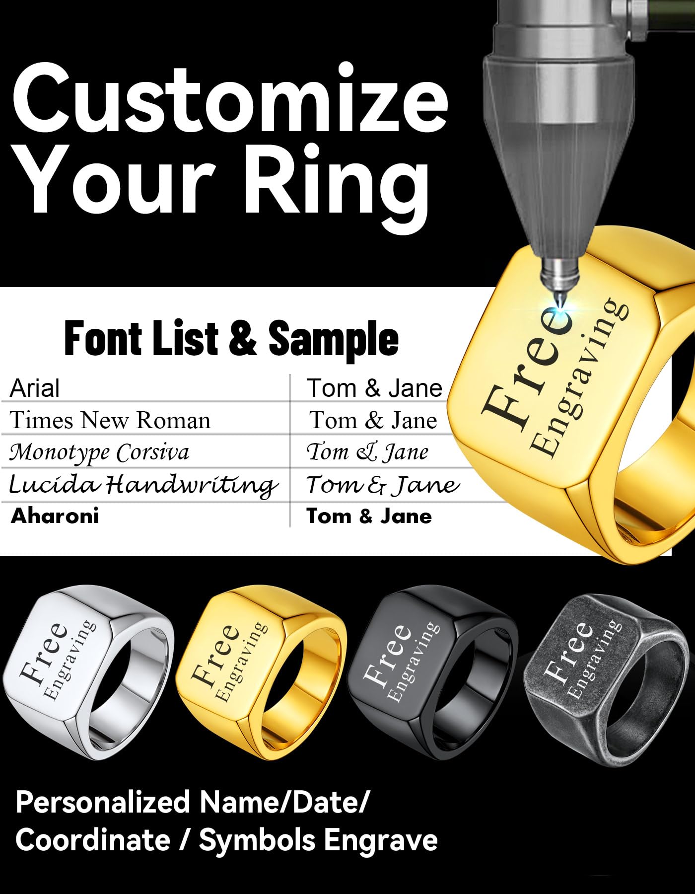 ChainsHouse Personalized Signet Biker Rings Solid Polished 18K Gold Ring for Men, Size 14