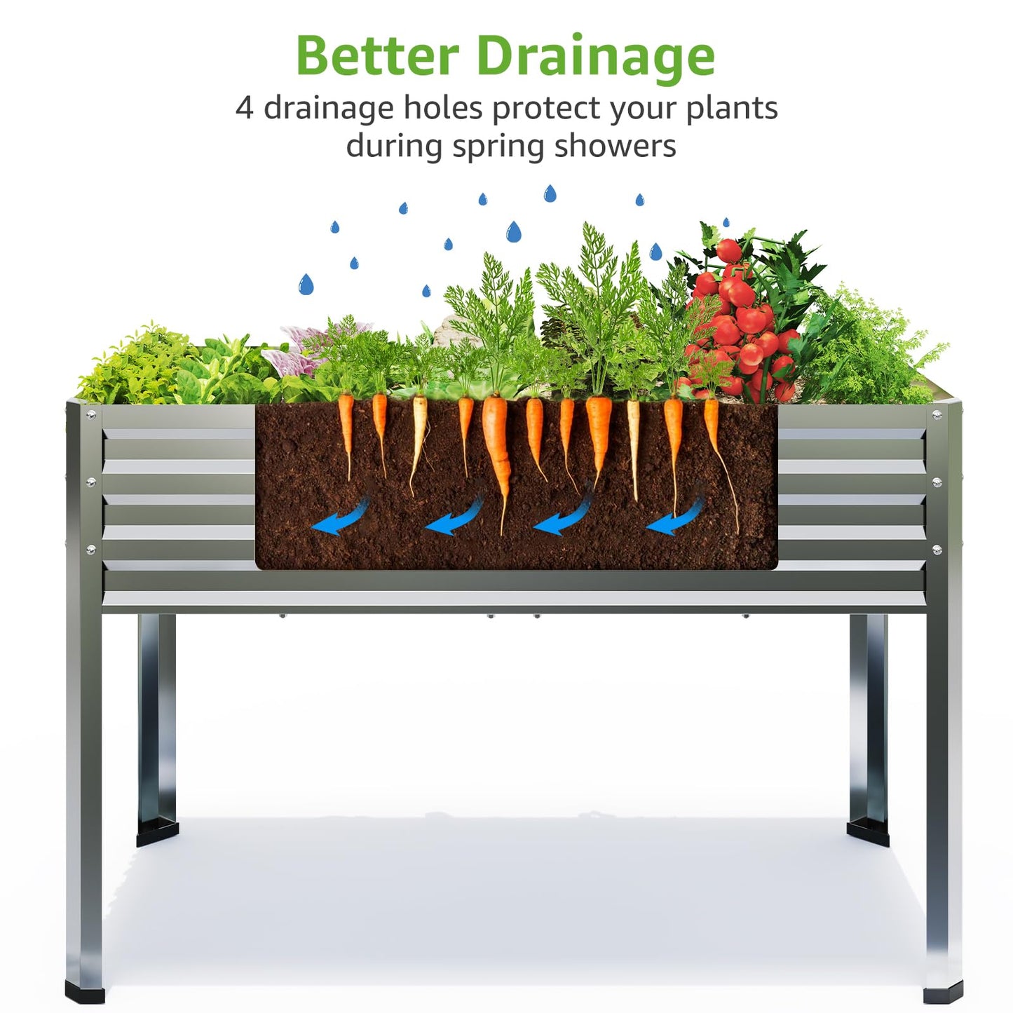 FOYUEE Galvanized Raised Garden Bed with Legs, 48 gallons, 48"x24"x32" Large Metal Elevated Planter Boxes with Drainage Holes,for Vegetables, Flowers, Backyard, Patio, Balcony
